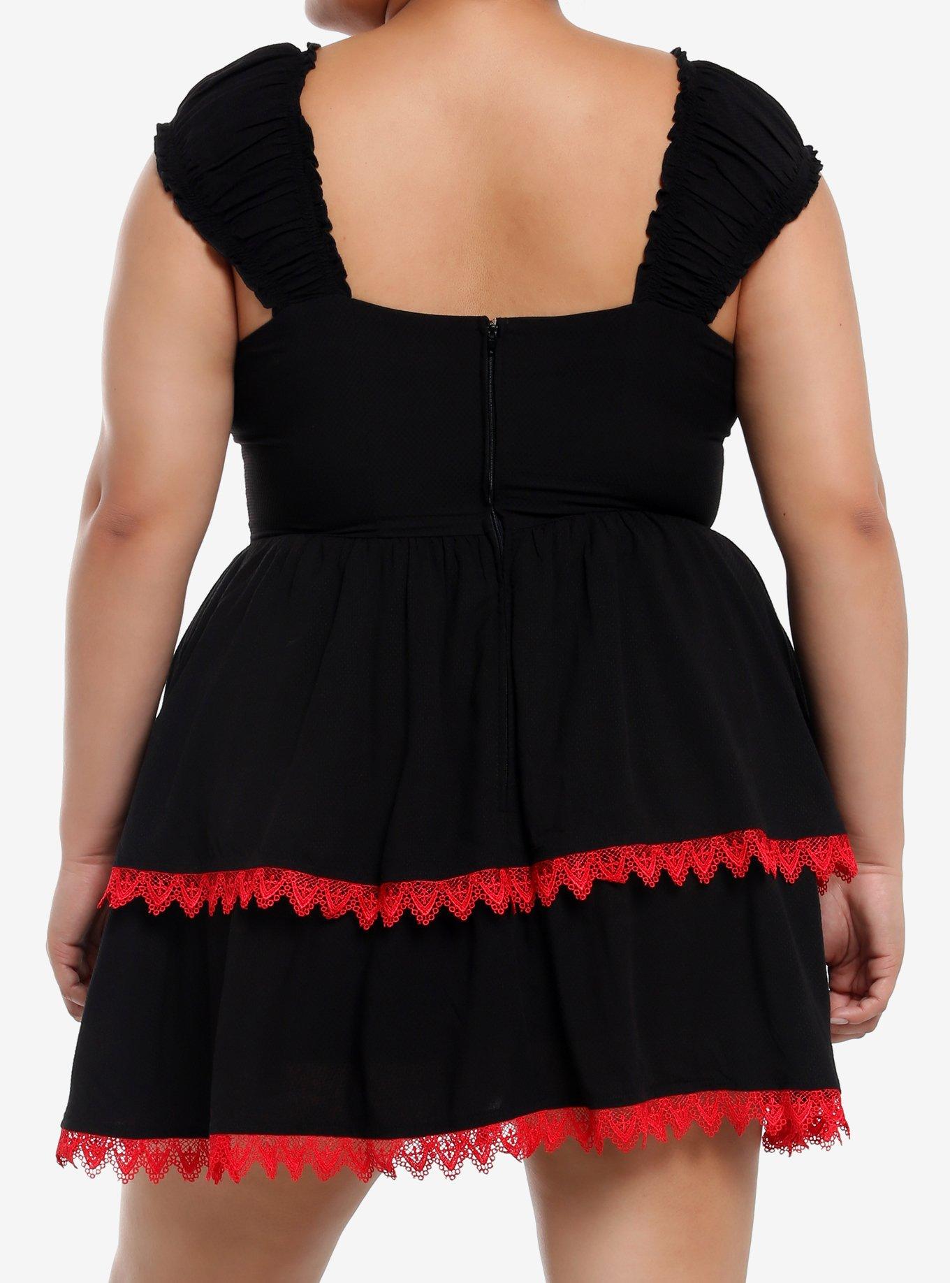 Social Collision Black & Red Bow Lace-Up Dress Plus Size, , hi-res