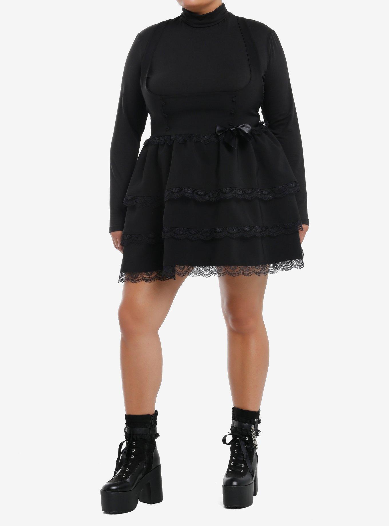 Social Collision Black Tiered Lace Underbust Skirtall Plus Size, , hi-res
