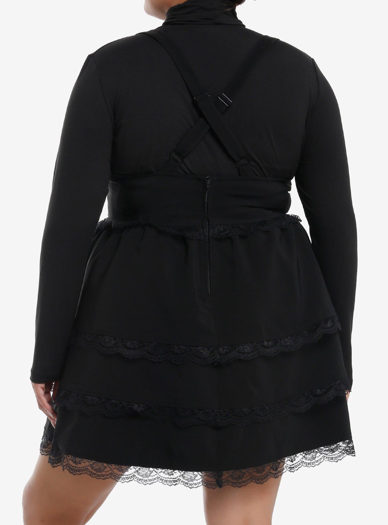 Social Collision Black Tiered Lace Underbust Skirtall Plus Size, BLACK, alternate