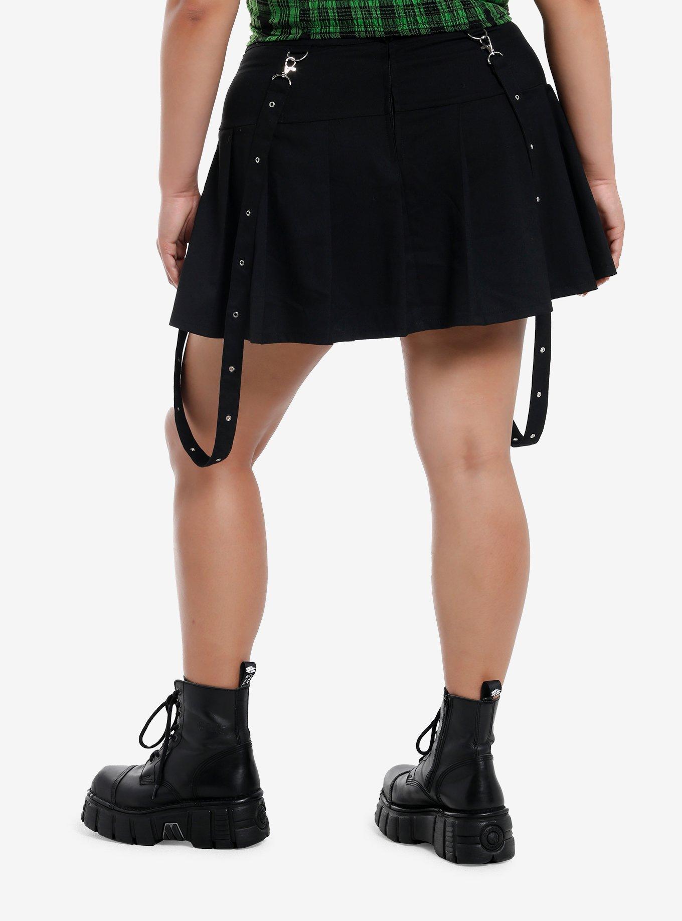 Social Collision Black Buckle Grommet Suspender Skirt Plus Size, , hi-res