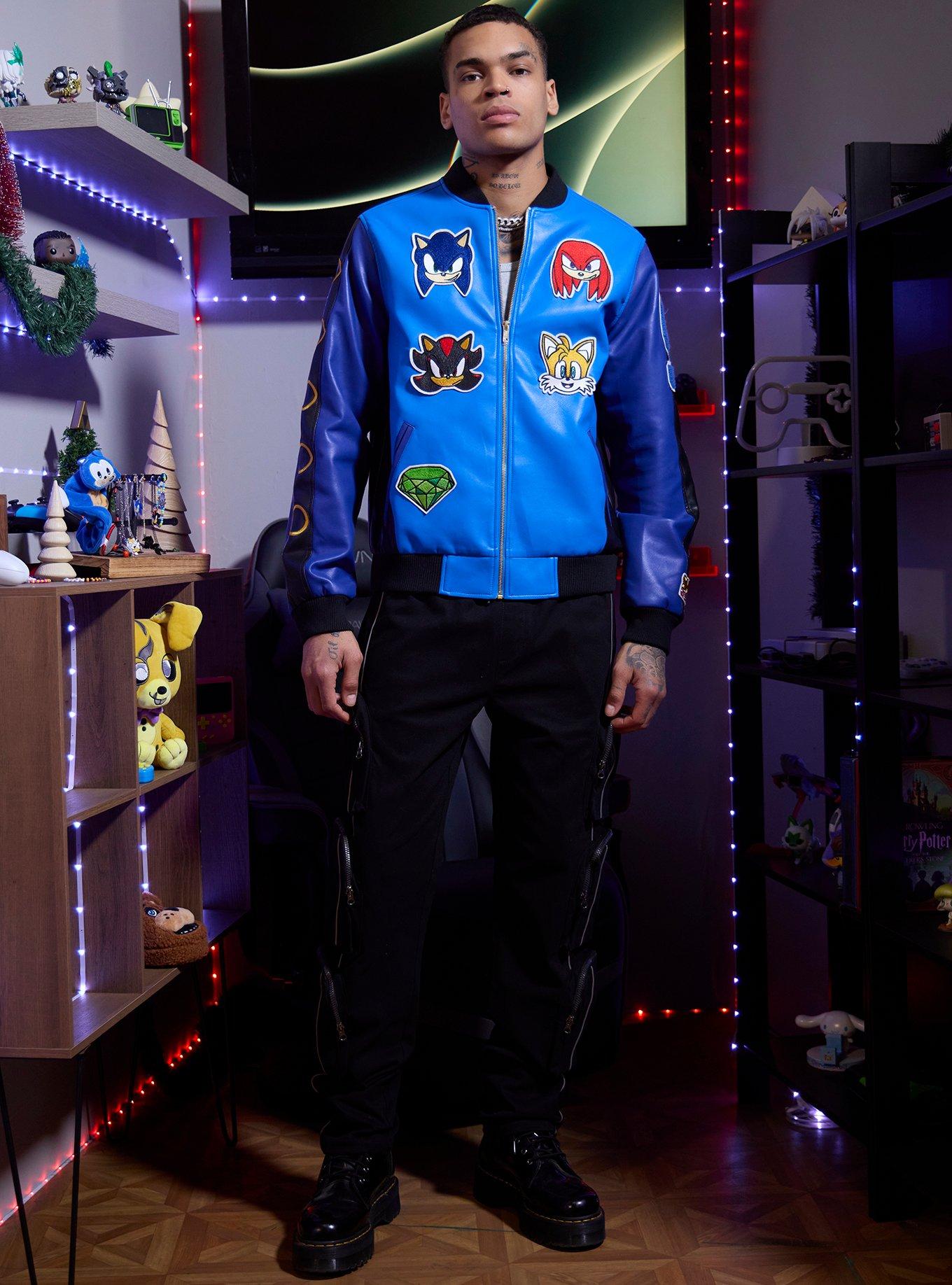 Sonic The Hedgehog Patch Faux Leather Varsity Jacket, , hi-res