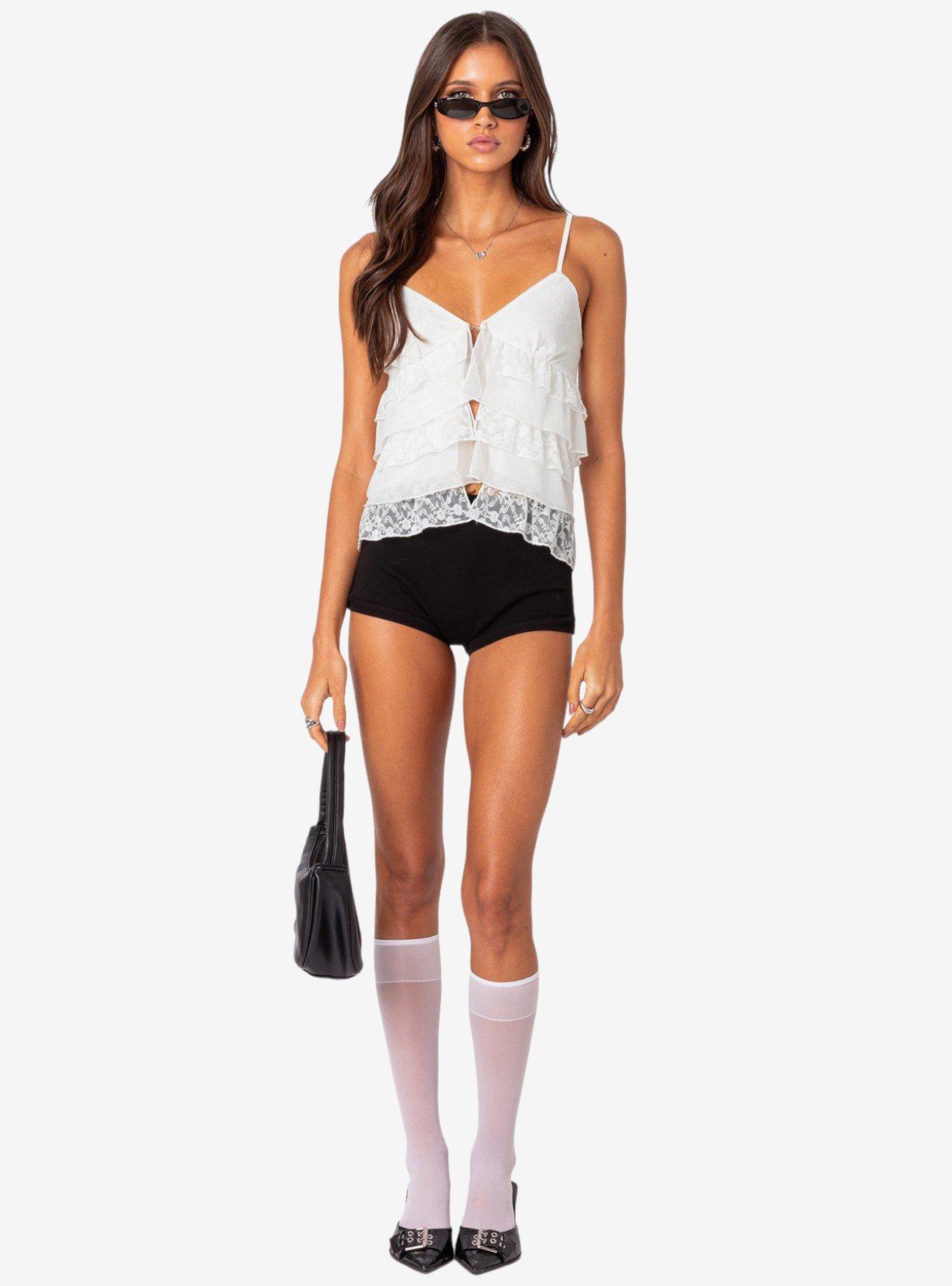 Lacey Split Front Ruffle Tank Top, BRIGHT WHITE, alternate