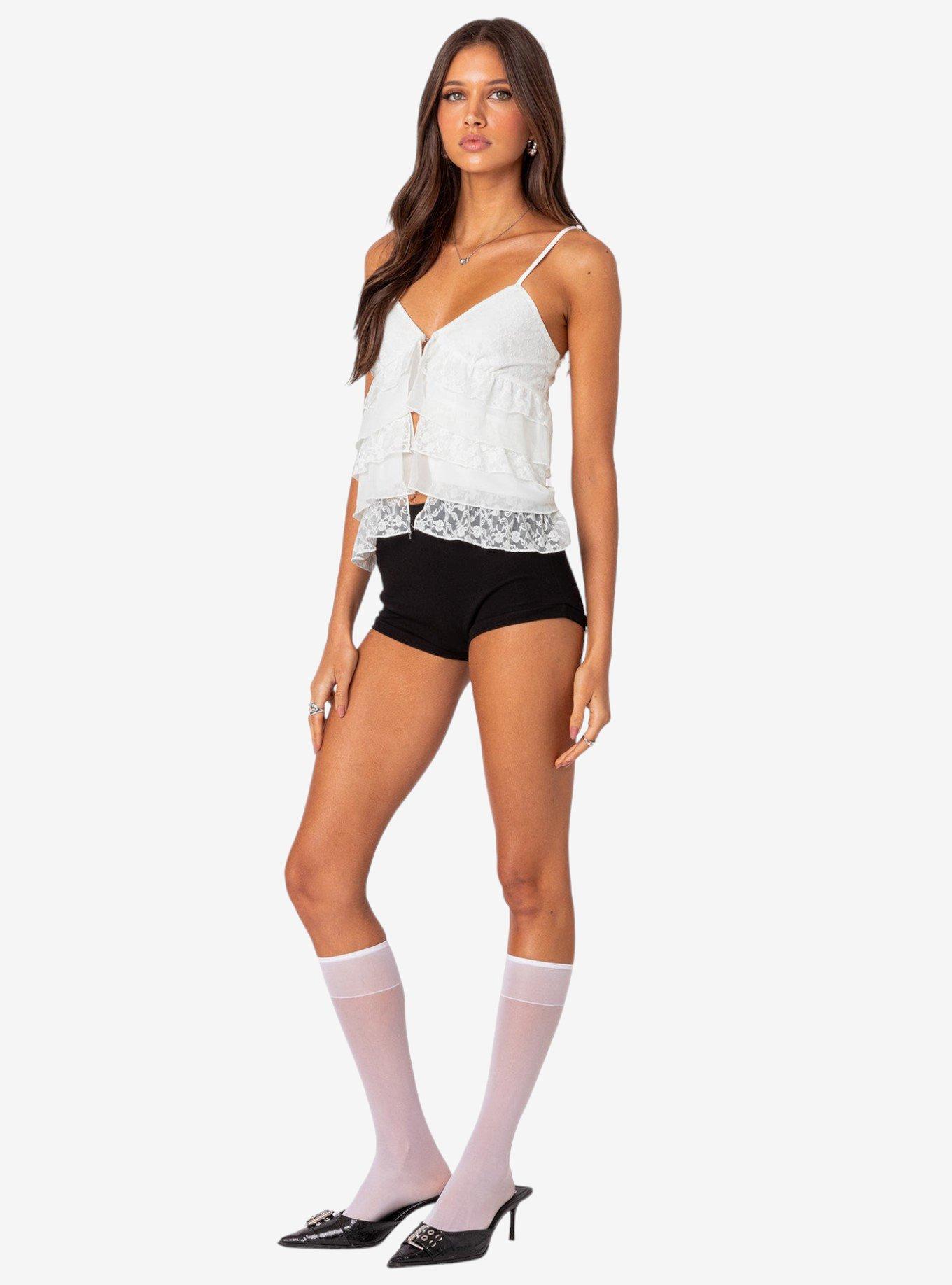 Lacey Split Front Ruffle Tank Top, BRIGHT WHITE, alternate