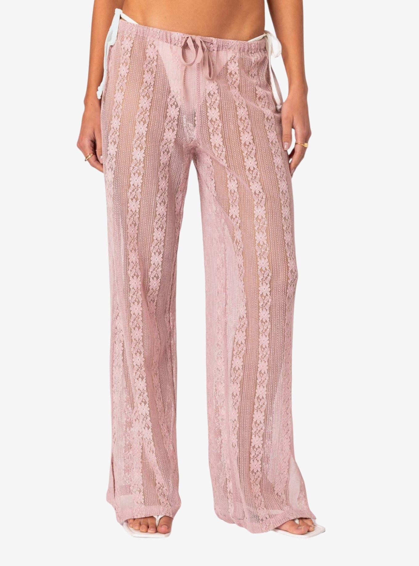 Edikted Embroidered Sheer Lace Pants, PINK, alternate