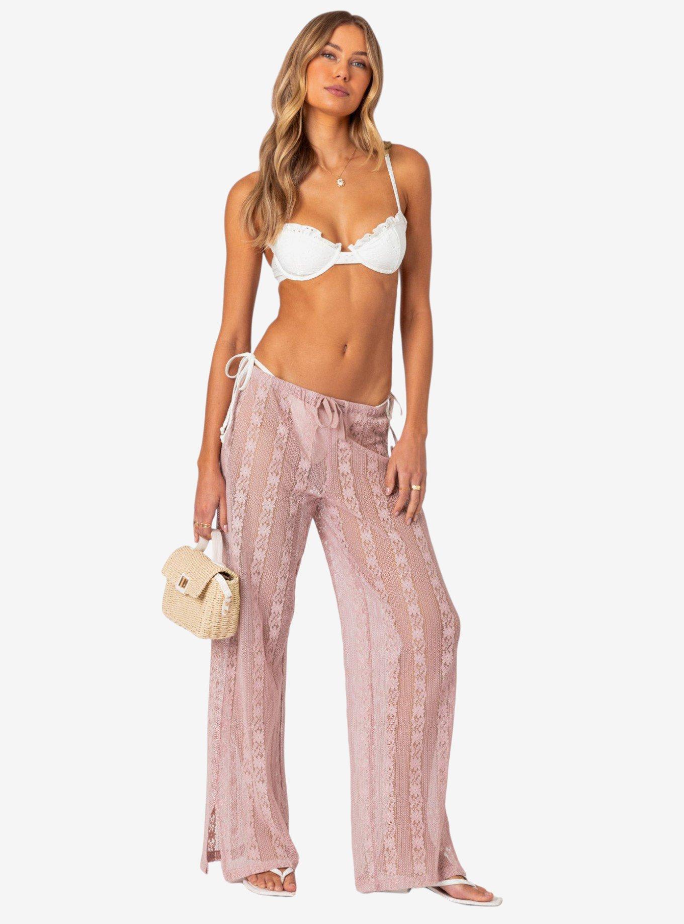 Edikted Embroidered Sheer Lace Pants, PINK, alternate