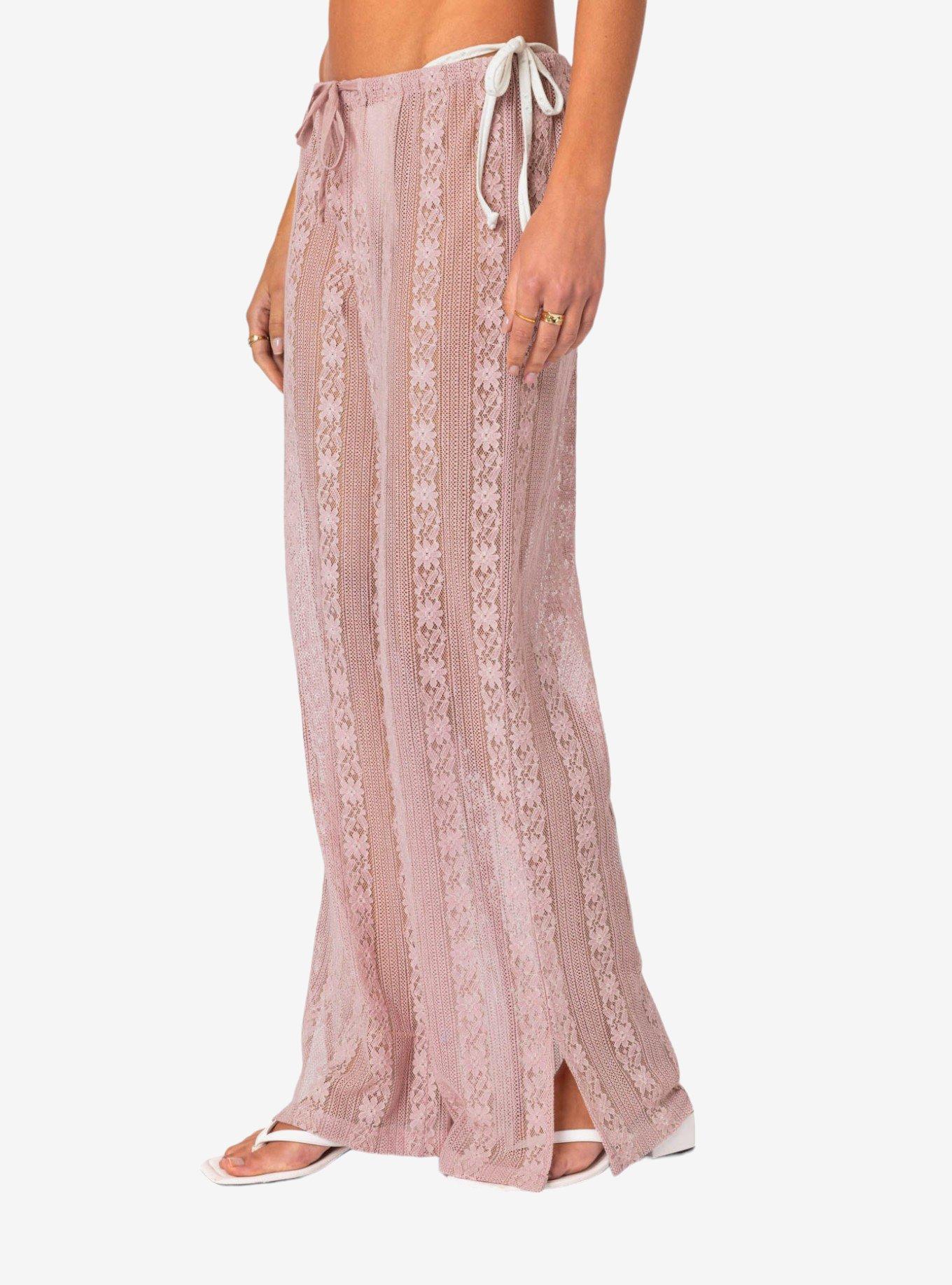 Edikted Embroidered Sheer Lace Pants, PINK, alternate