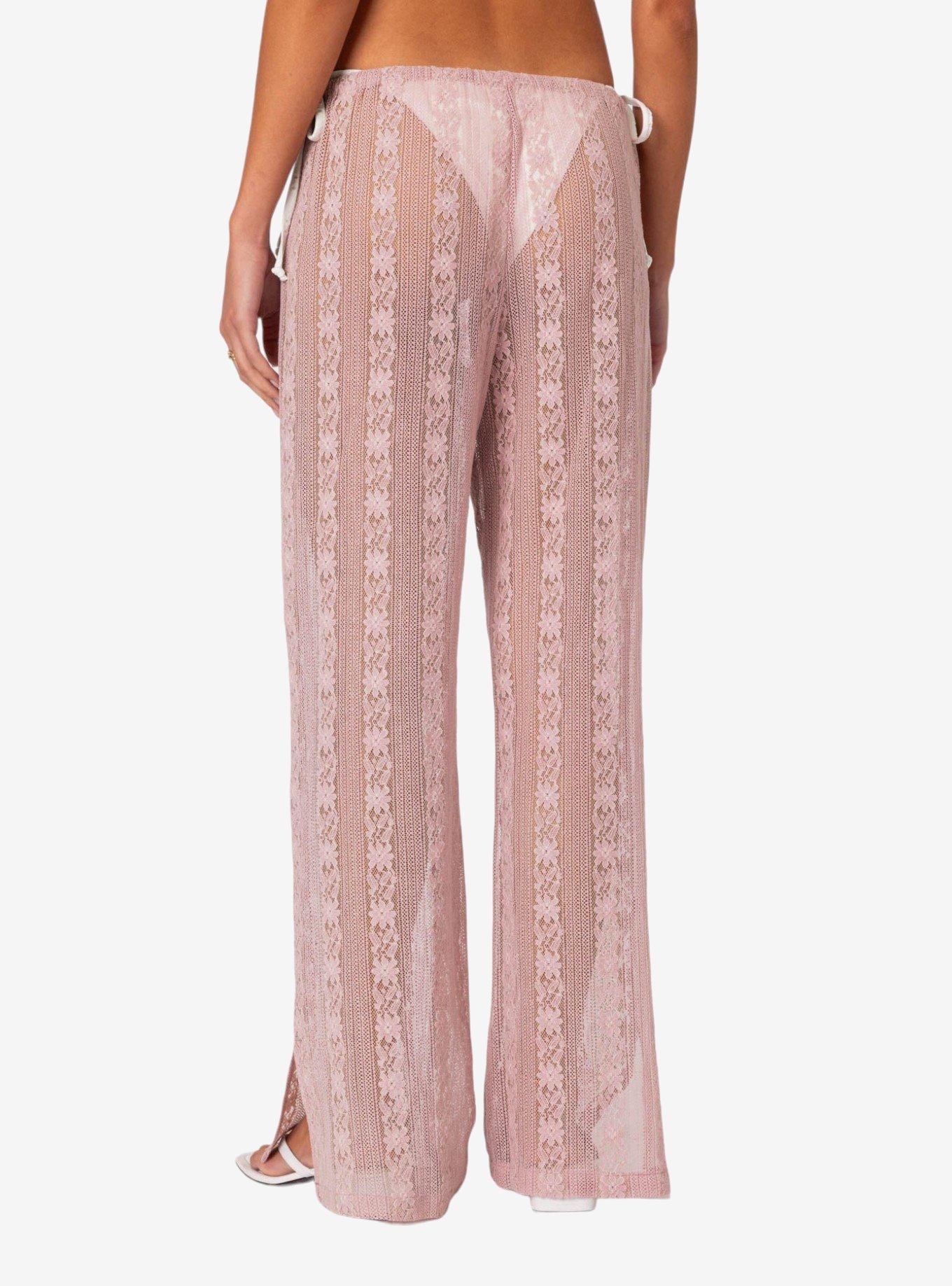 Edikted Embroidered Sheer Lace Pants, PINK, alternate
