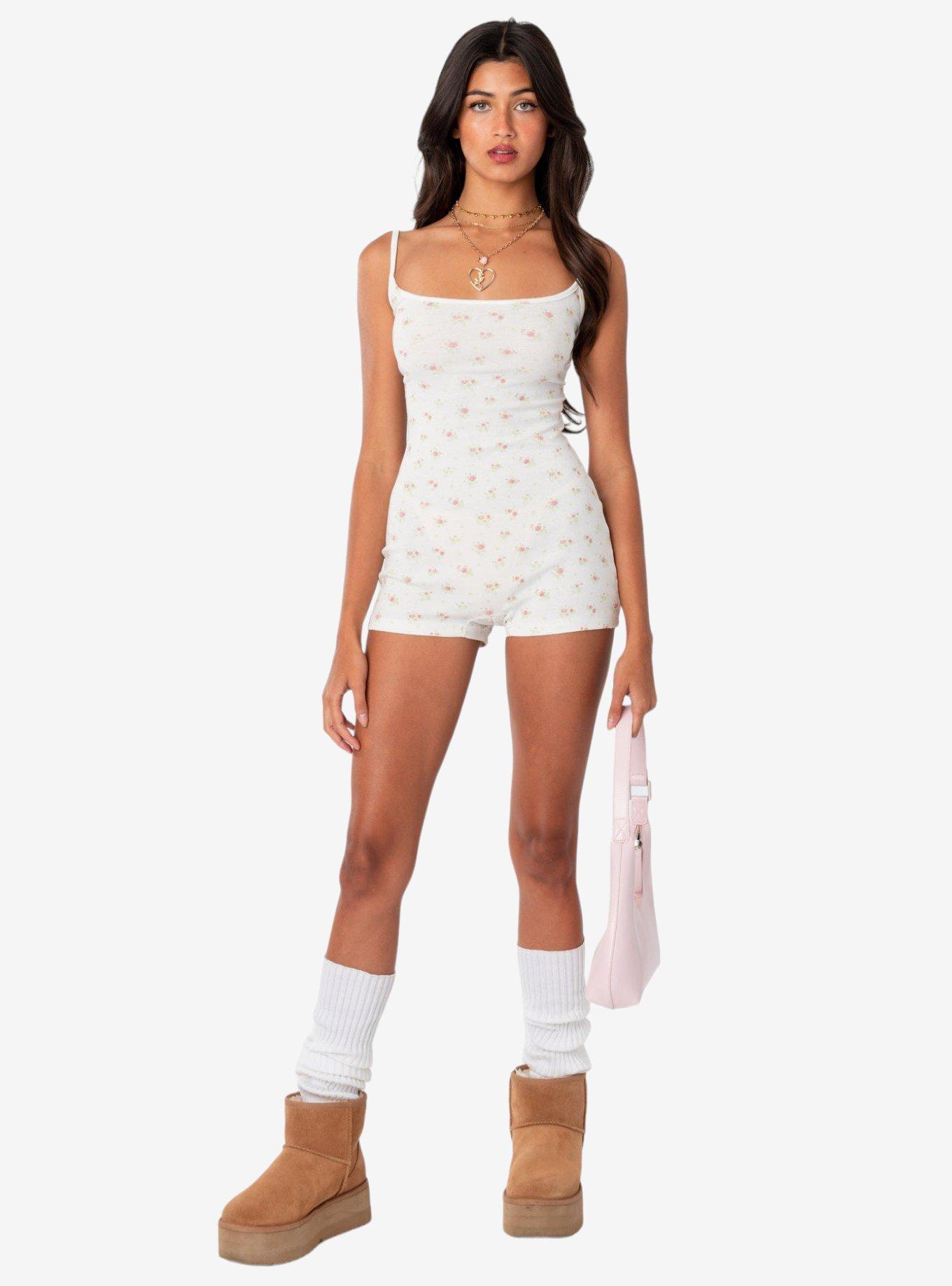 Edikted Ditsy Open Back Tie Romper, BRIGHT WHITE, alternate