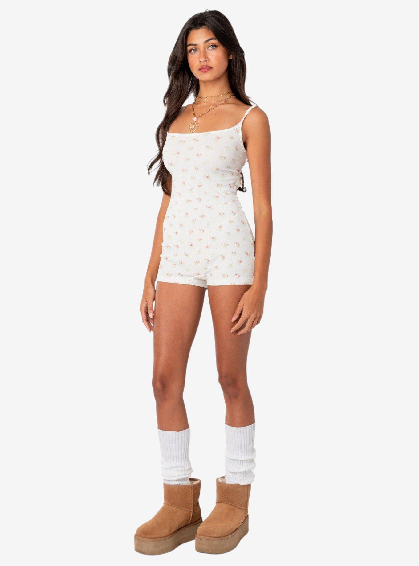 Edikted Ditsy Open Back Tie Romper, BRIGHT WHITE, alternate