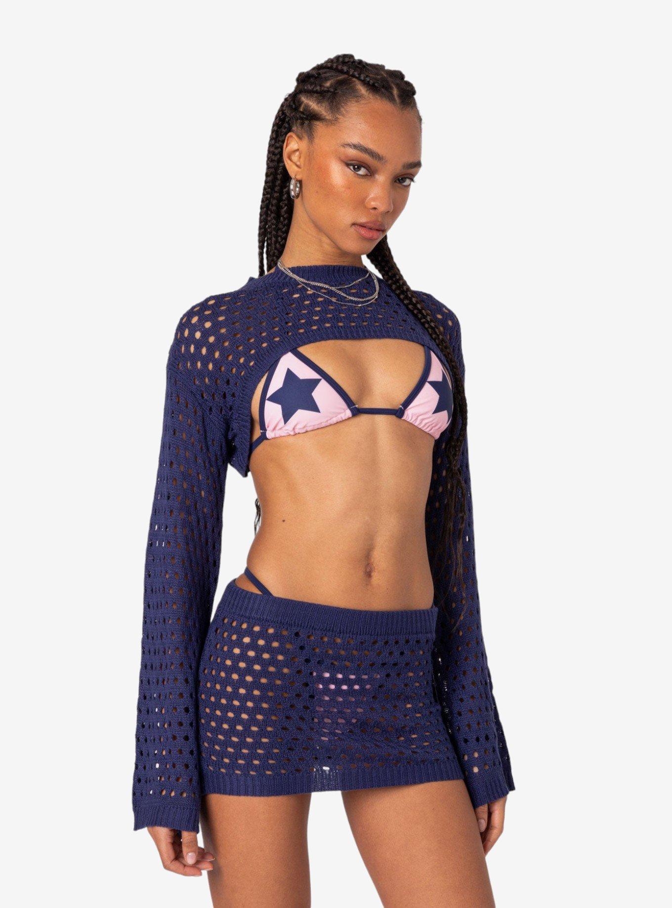 Celena Crochet Shrug Top, BLUE, alternate