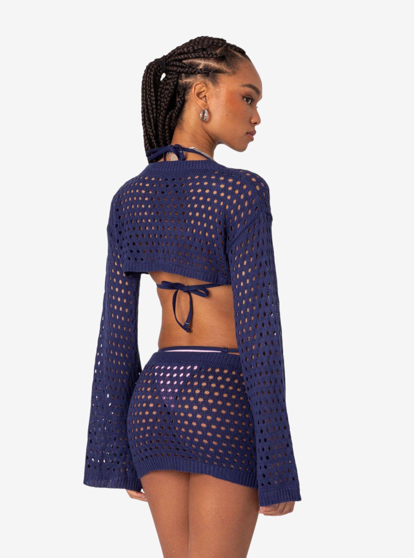 Celena Crochet Shrug Top, BLUE, alternate