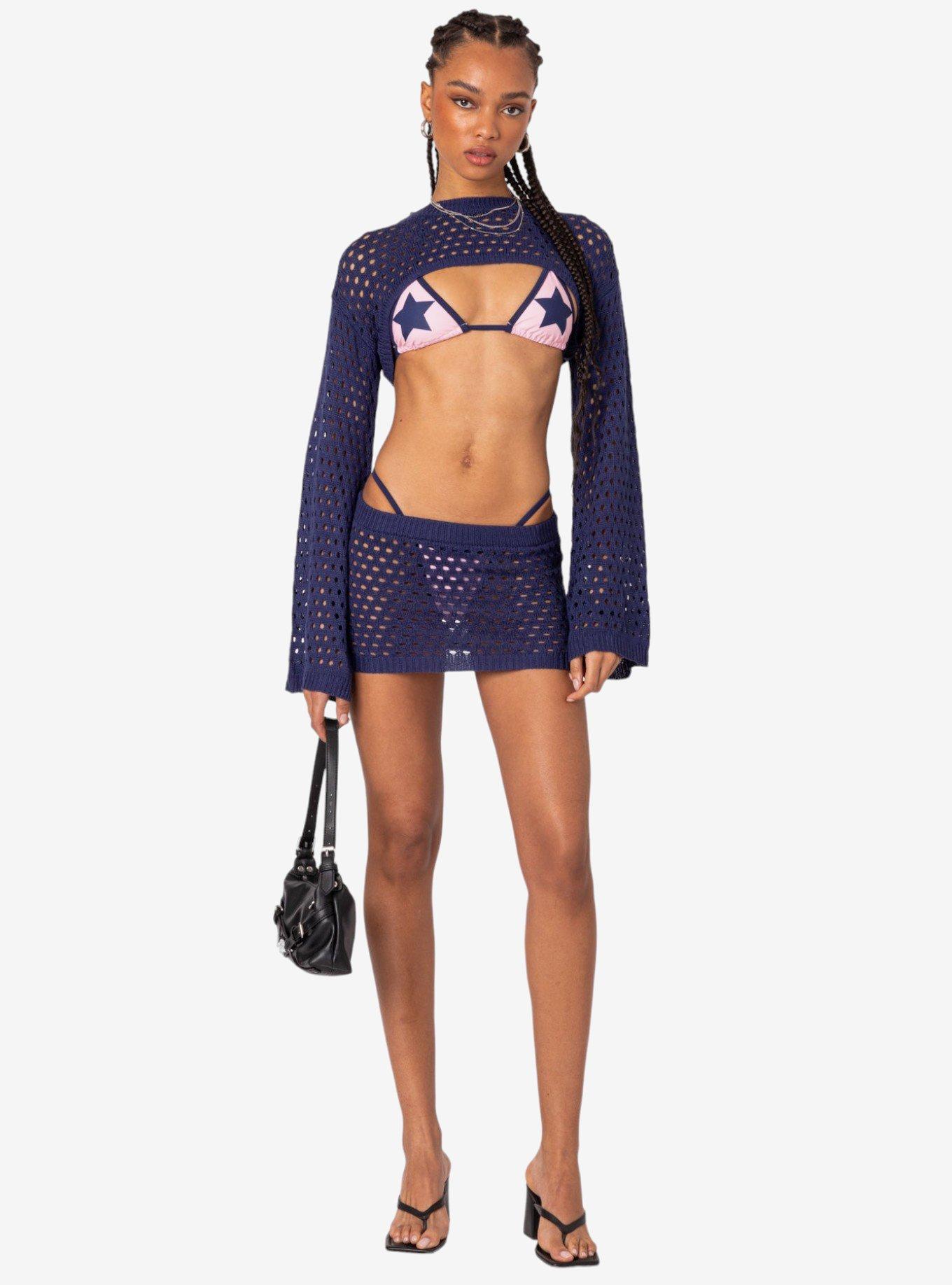 Celena Crochet Shrug Top, BLUE, alternate