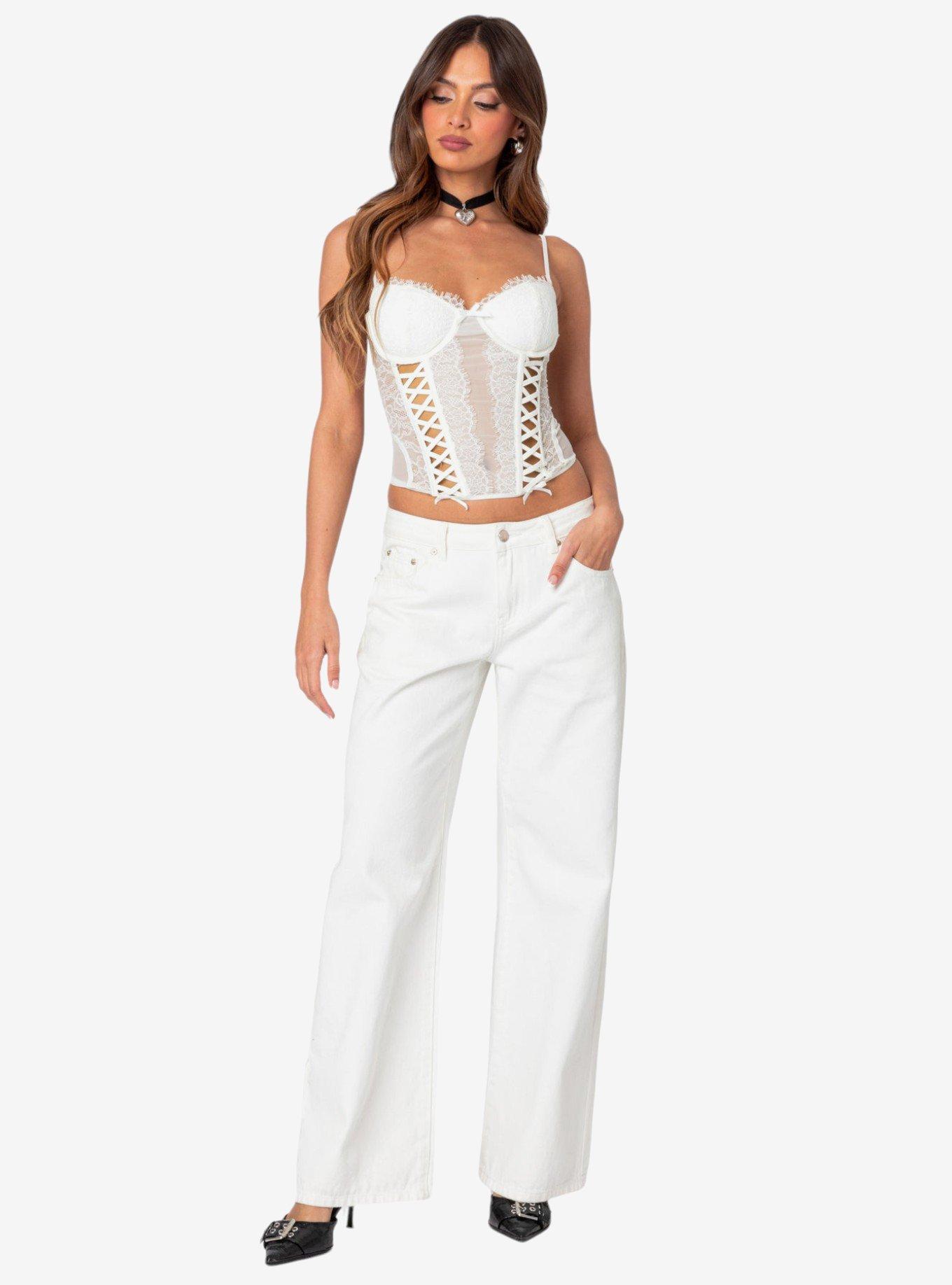 Edikted Becki Sheer Lace Cupped Corset Top, BRIGHT WHITE, alternate