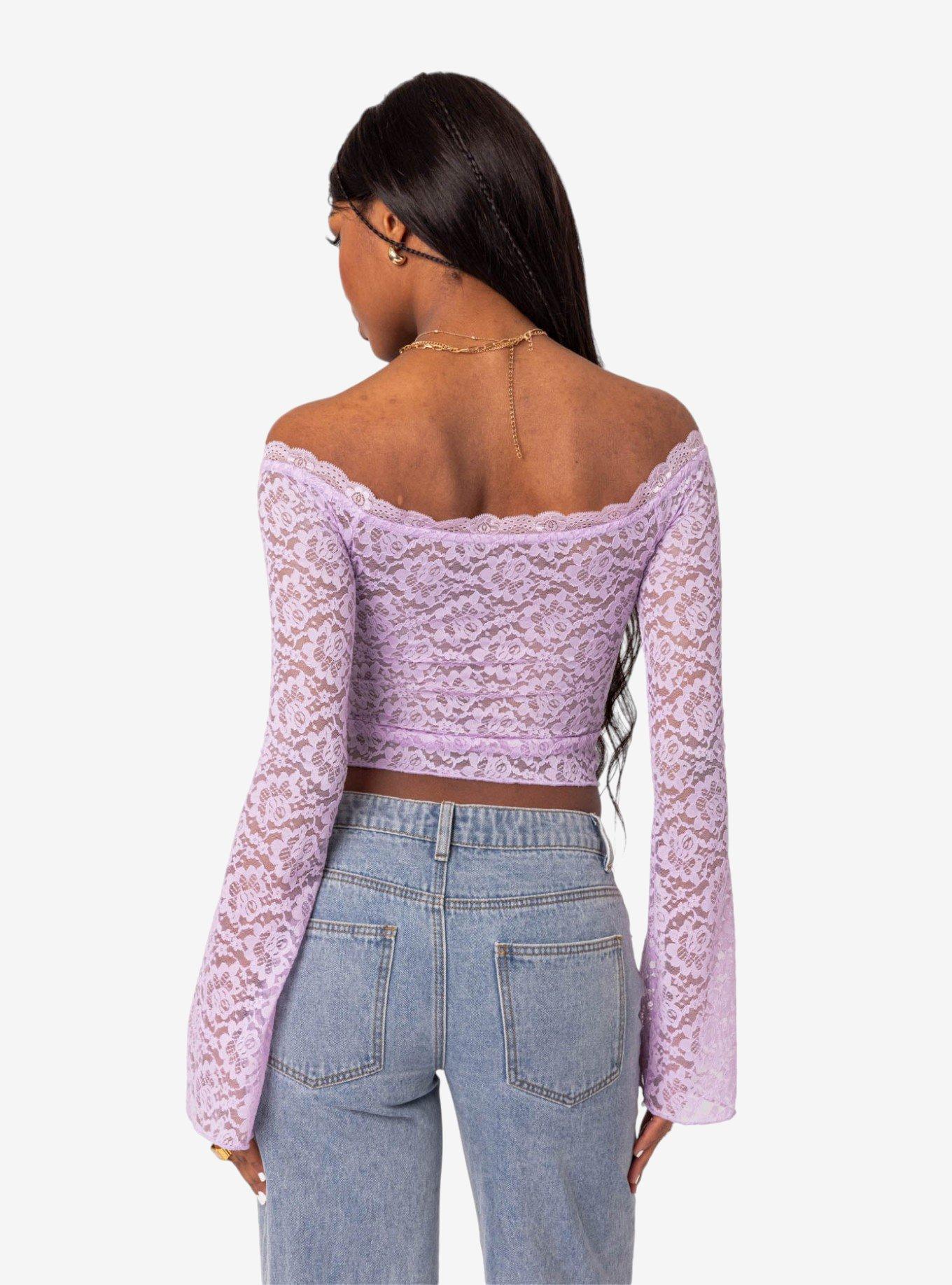 Linda Off Shoulder Sheer Lace Top, PURPLE, alternate - view 5