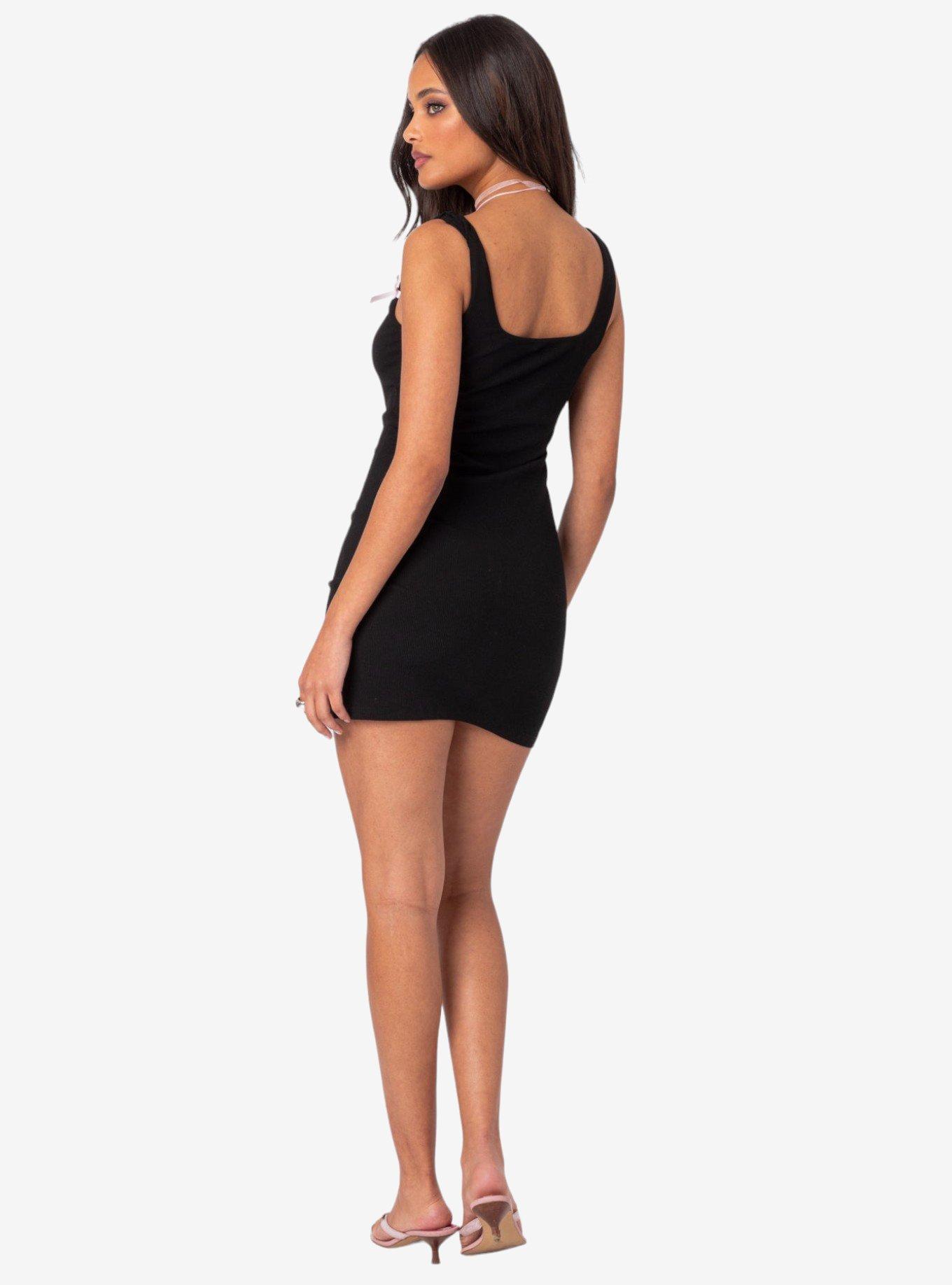 Bryna Ribbed Bow Mini Dress, BLACK, alternate