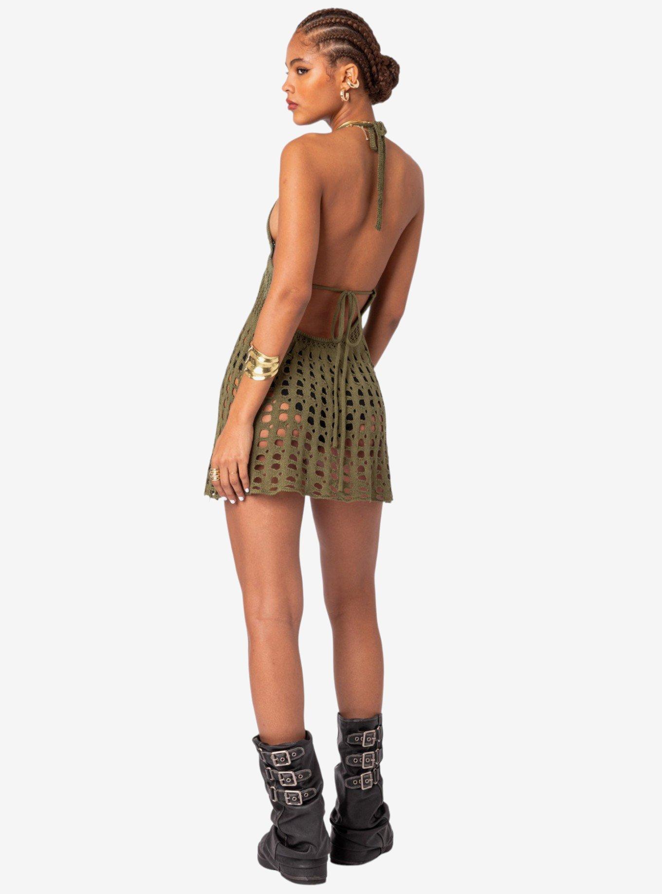Austin Open Back Crochet Mini Dress, OLIVE, alternate