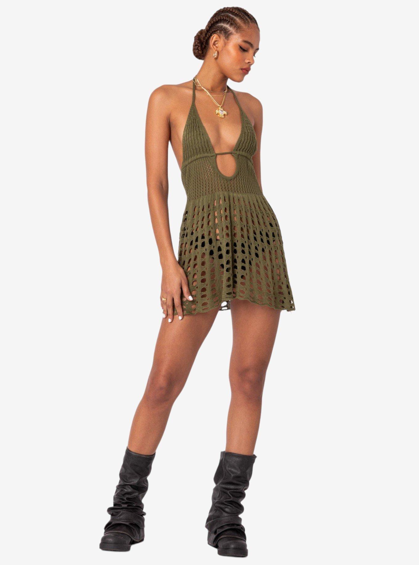 Austin Open Back Crochet Mini Dress, OLIVE, alternate
