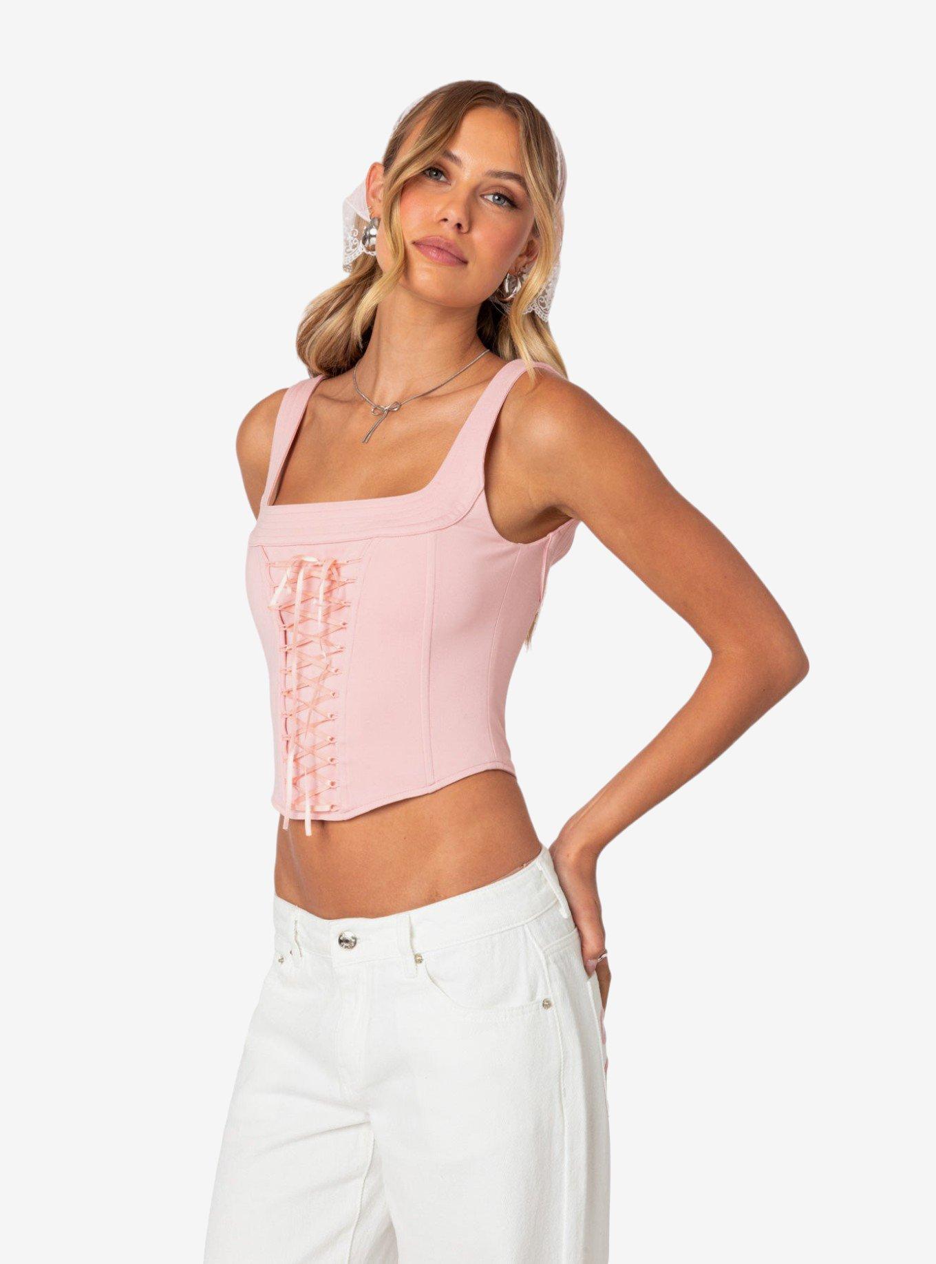 Ballet Baby Lace Up Corset Top, PINK, alternate