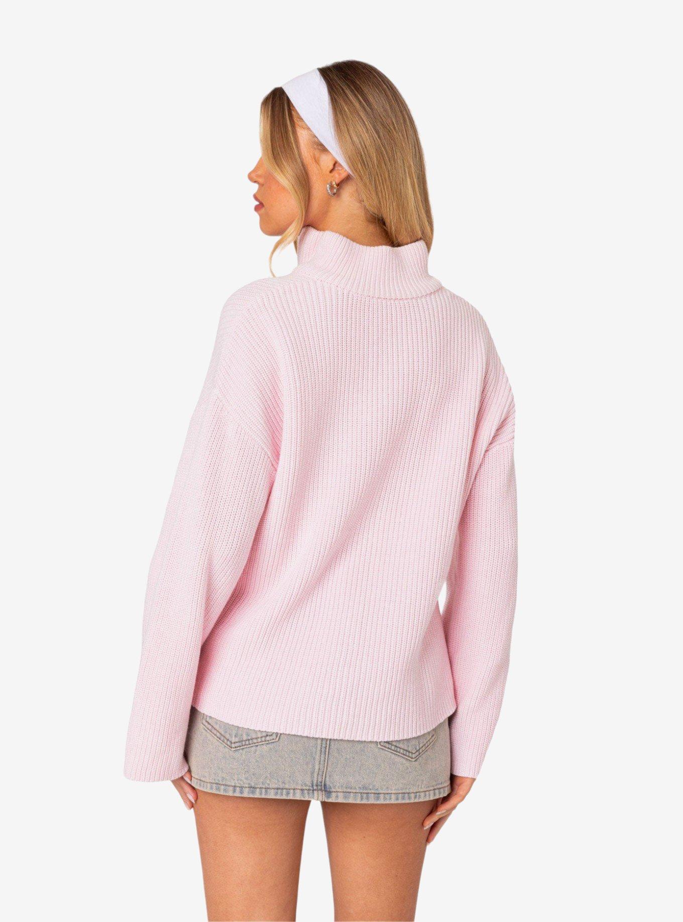 Edikted Amour High Neck Oversized Zip Sweater, PINK, alternate