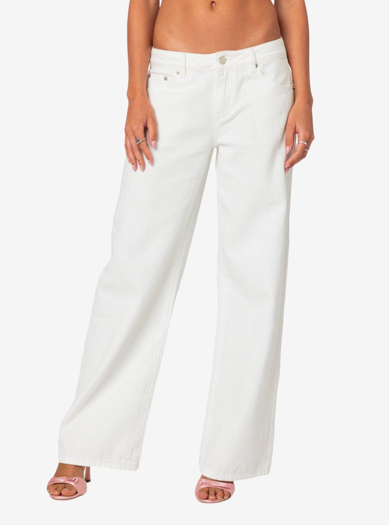 Edikted Bow Pocket Relaxed Jeans White, BRIGHT WHITE, alternate