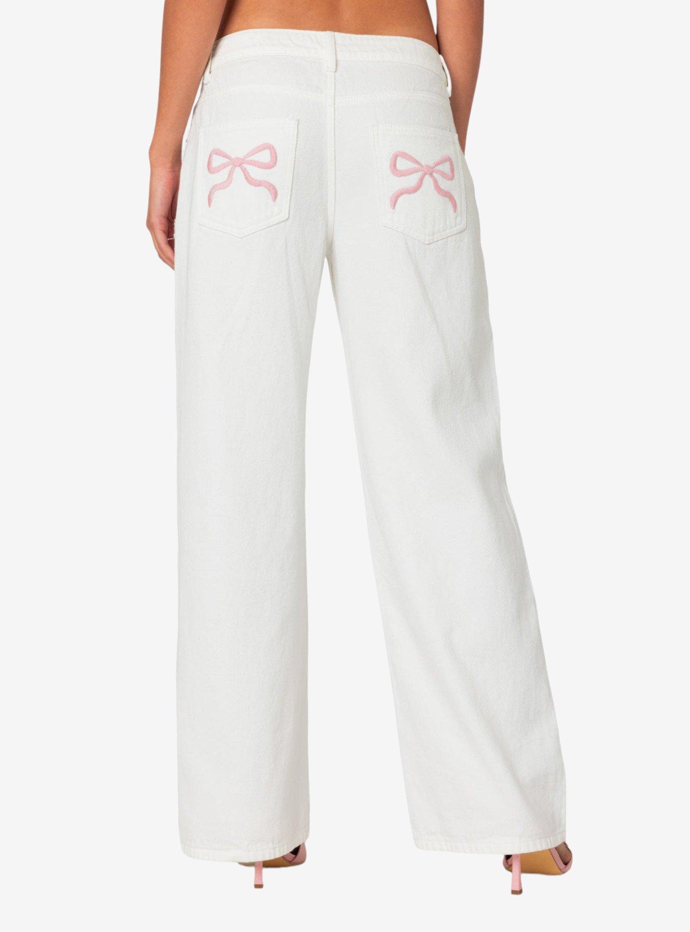 Edikted Bow Pocket Relaxed Jeans White, BRIGHT WHITE, alternate