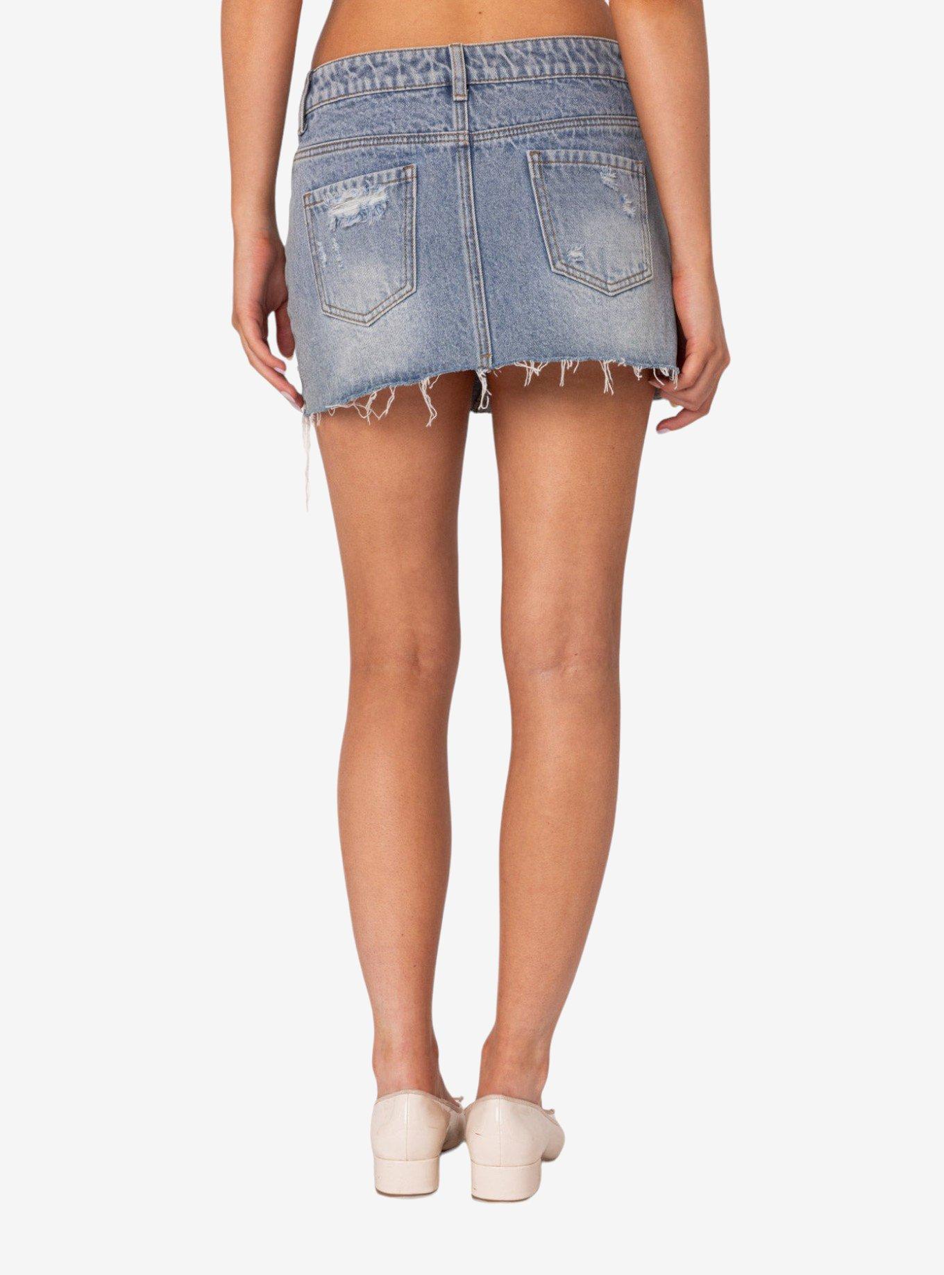 Ginnie Low Rise Distressed Denim Mini Skirt, BLUE, alternate