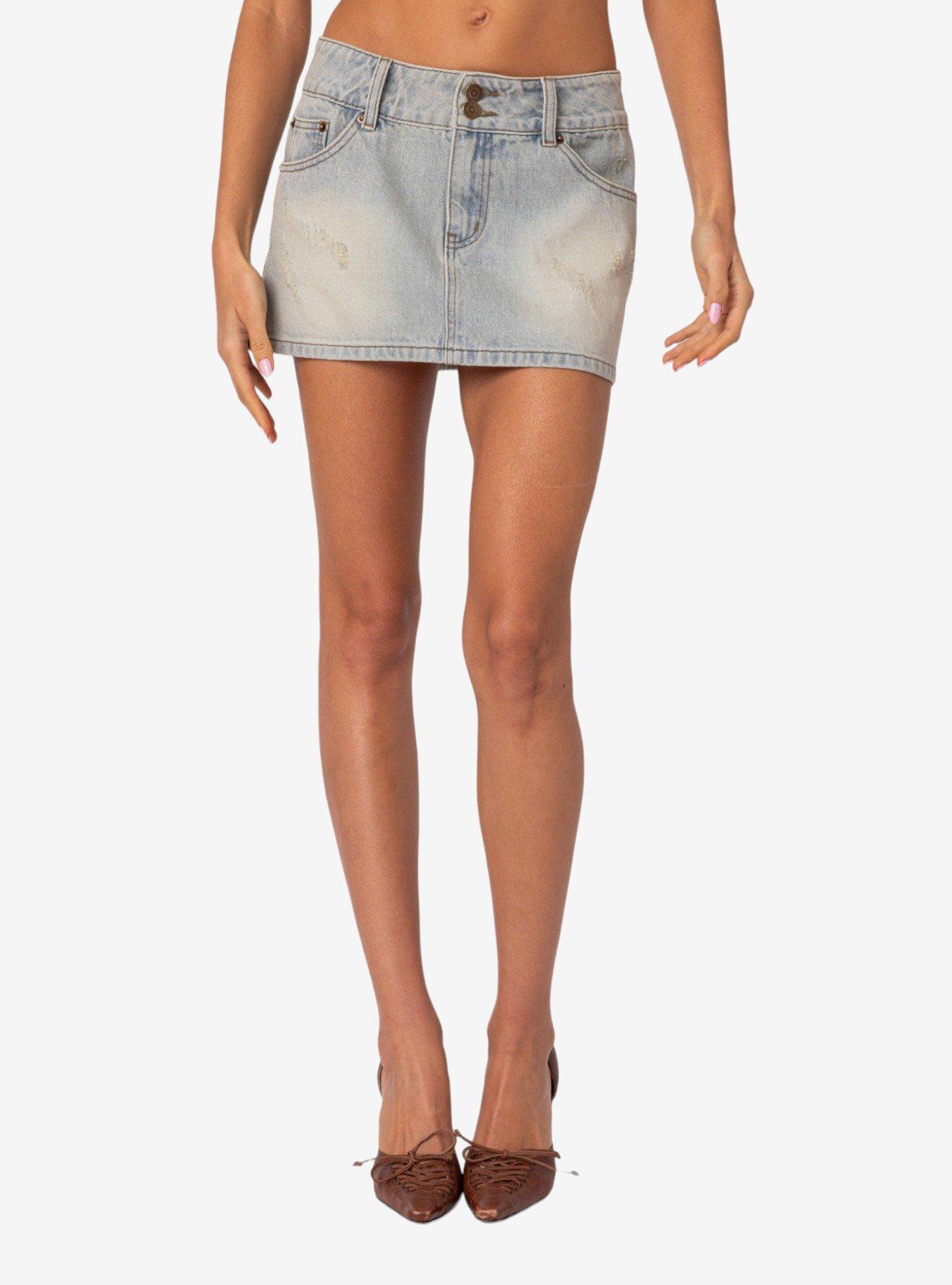 Rumble Washed Denim Mini Skirt, BLUE, alternate