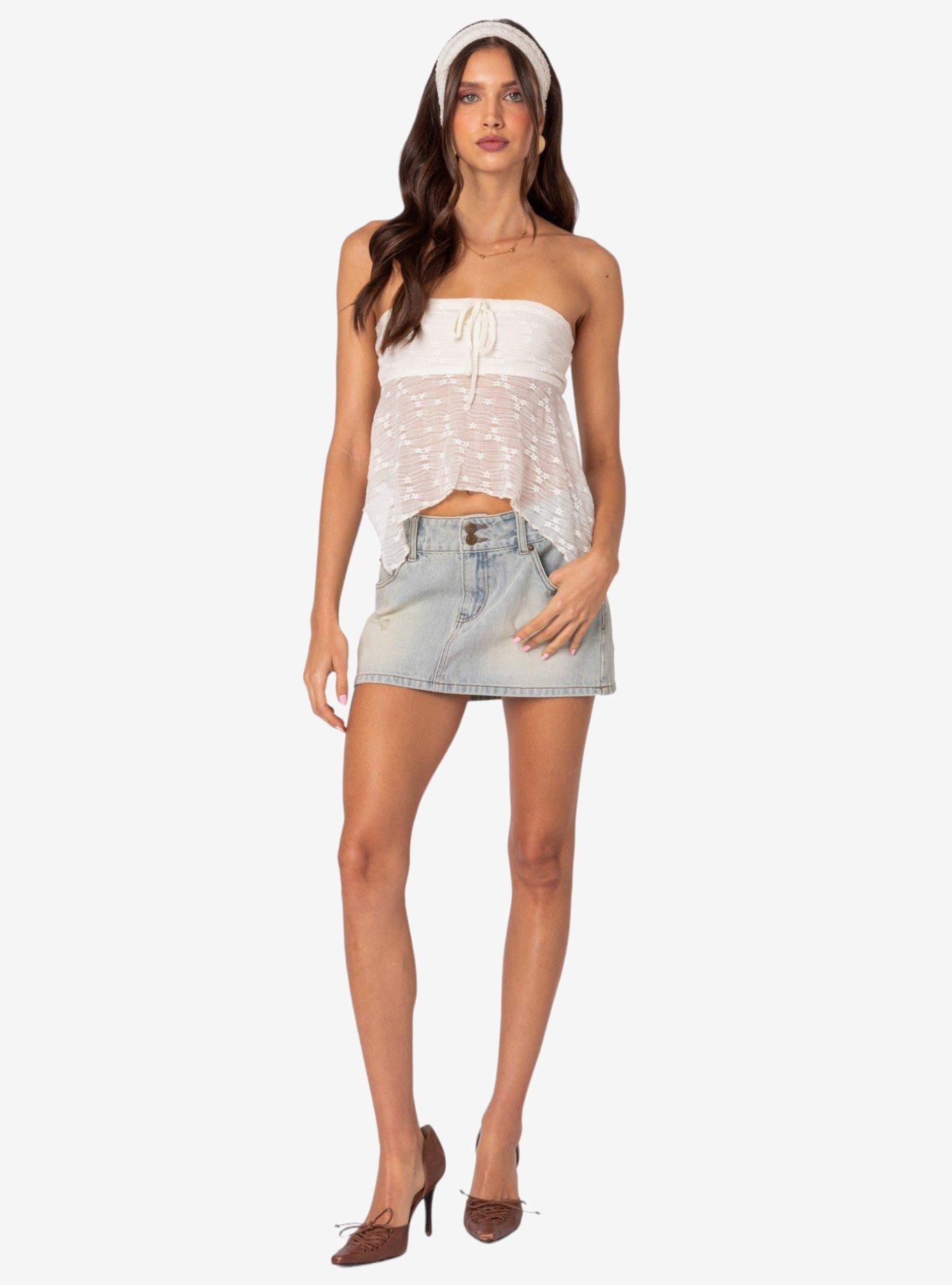 Rumble Washed Denim Mini Skirt, BLUE, alternate