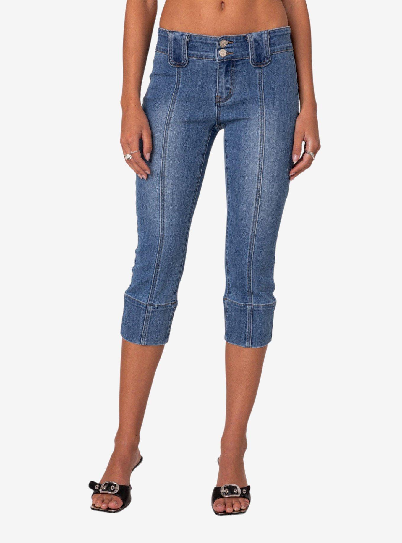Edikted Jesse Low Rise Washed Capri Jeans, BLUE, alternate