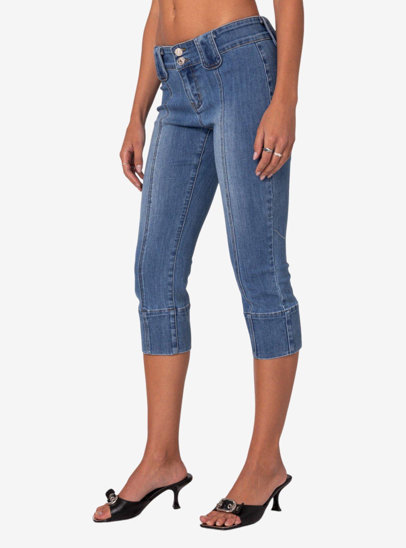 Edikted Jesse Low Rise Washed Capri Jeans, BLUE, alternate