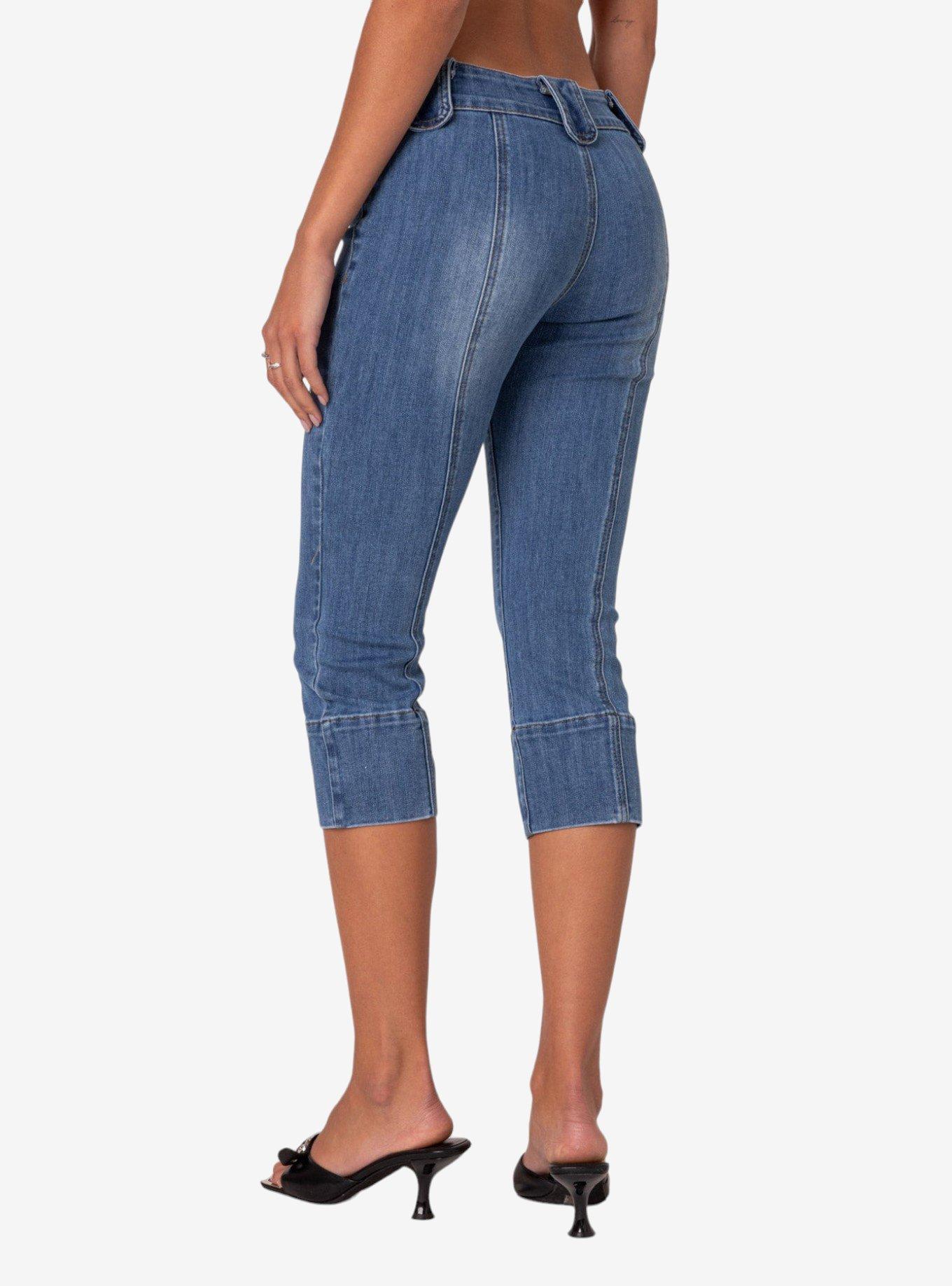 Edikted Jesse Low Rise Washed Capri Jeans, BLUE, alternate