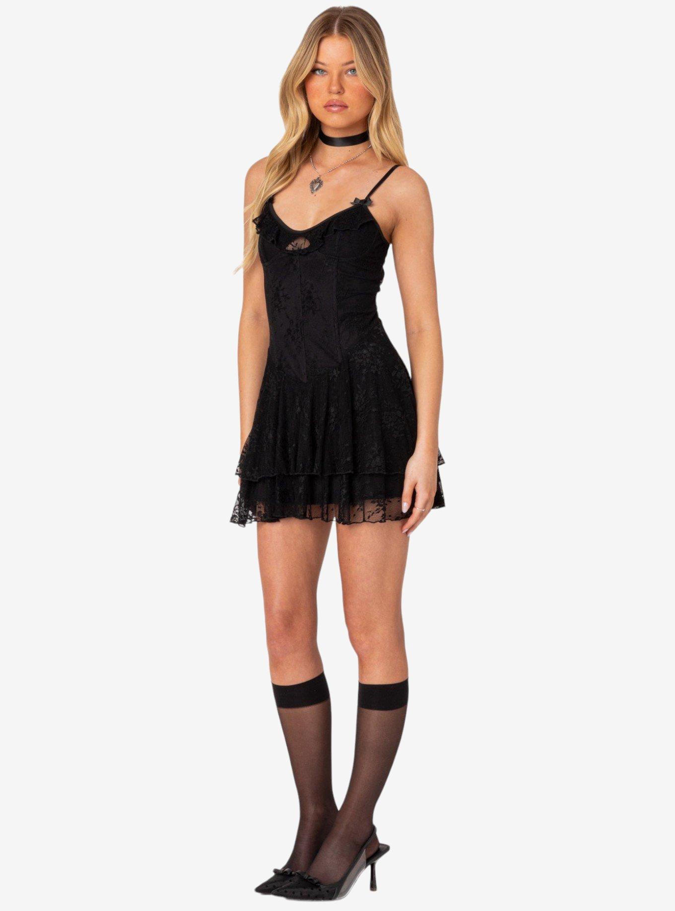 Edikted Lyla Lace Corset Mini Dress, BLACK, alternate