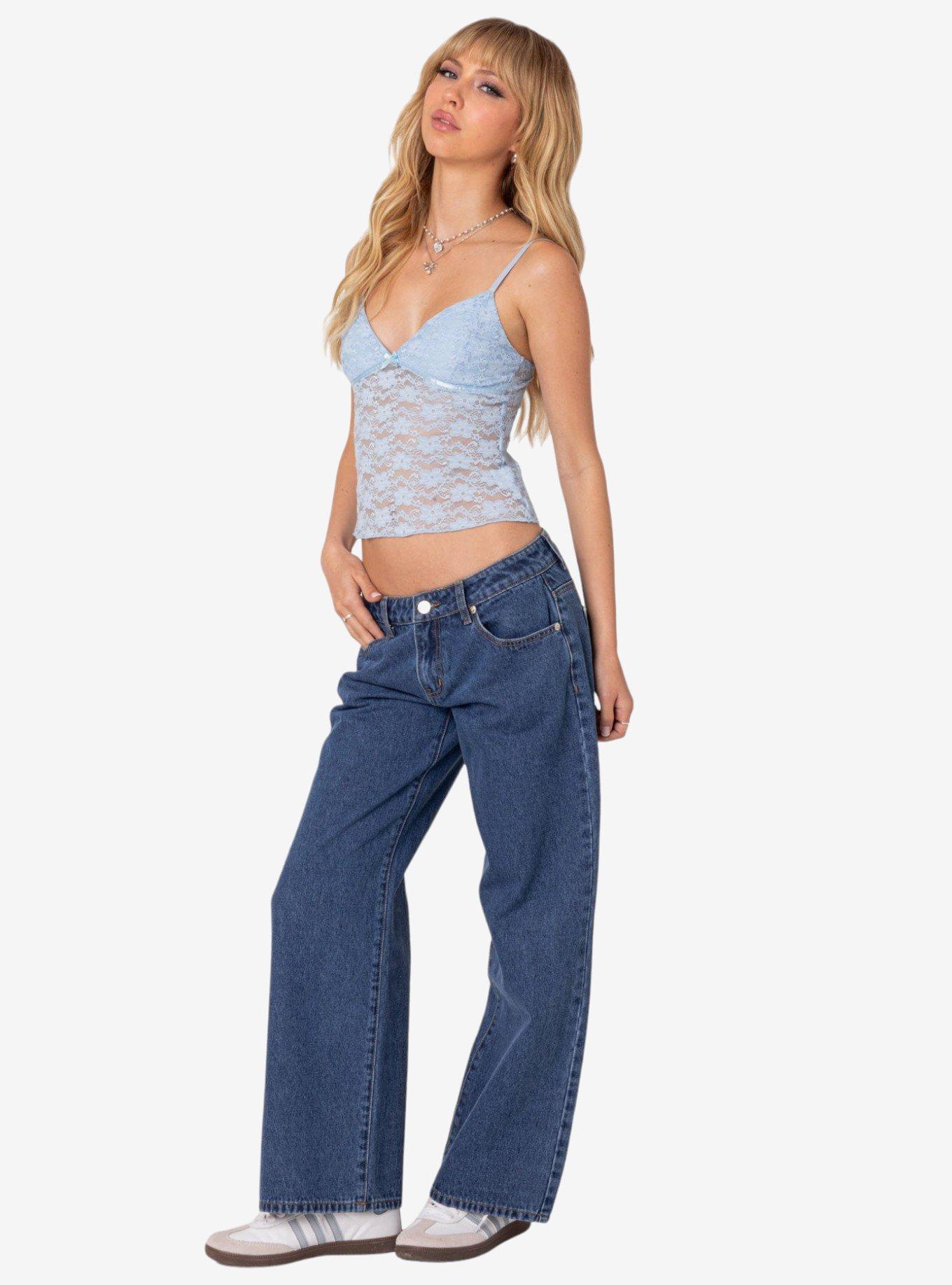 Eira Sheer Lace Tank Top Blue, BLUE, alternate