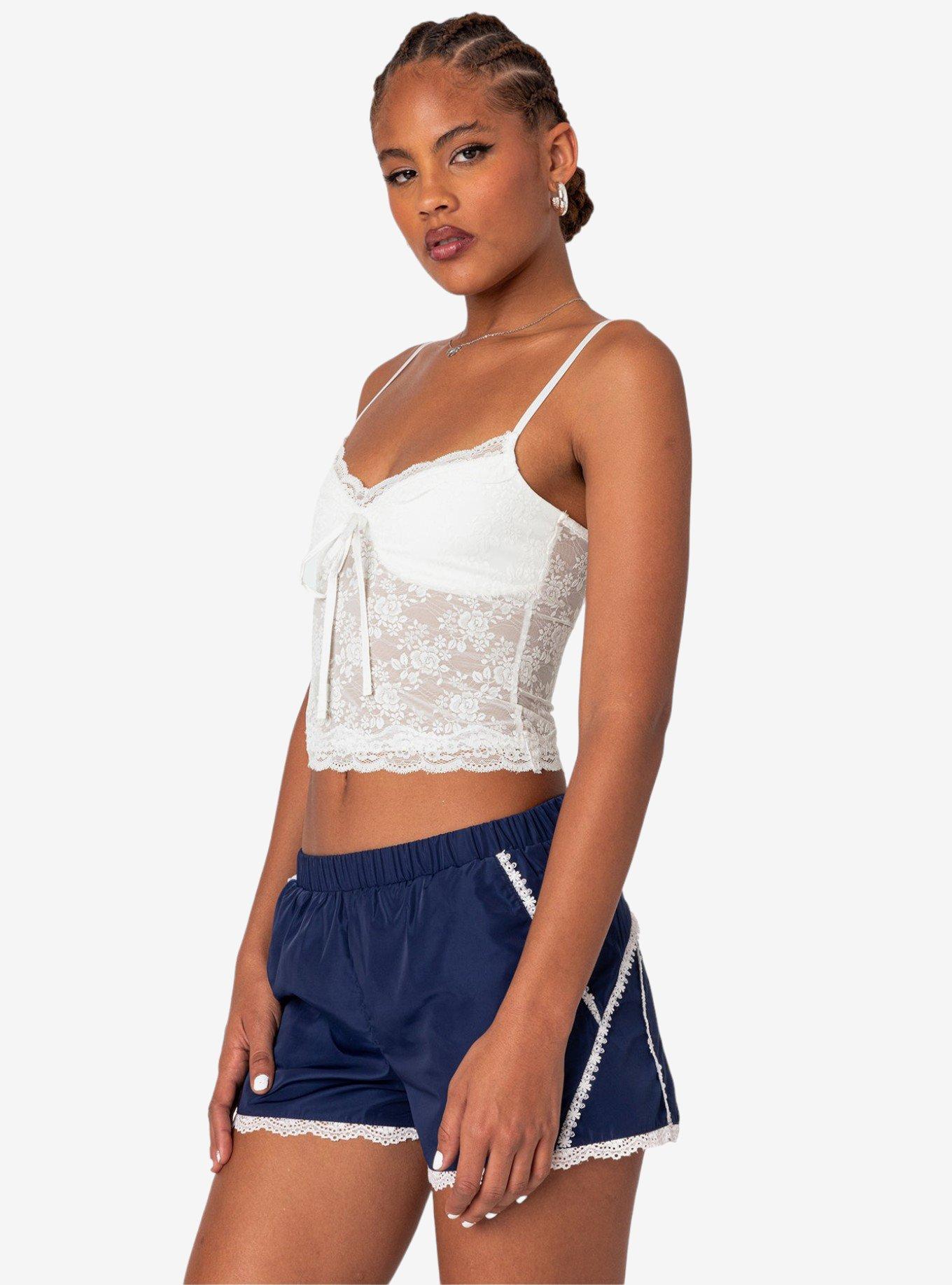 Cami Sheer Lace Tank Top, BRIGHT WHITE, alternate