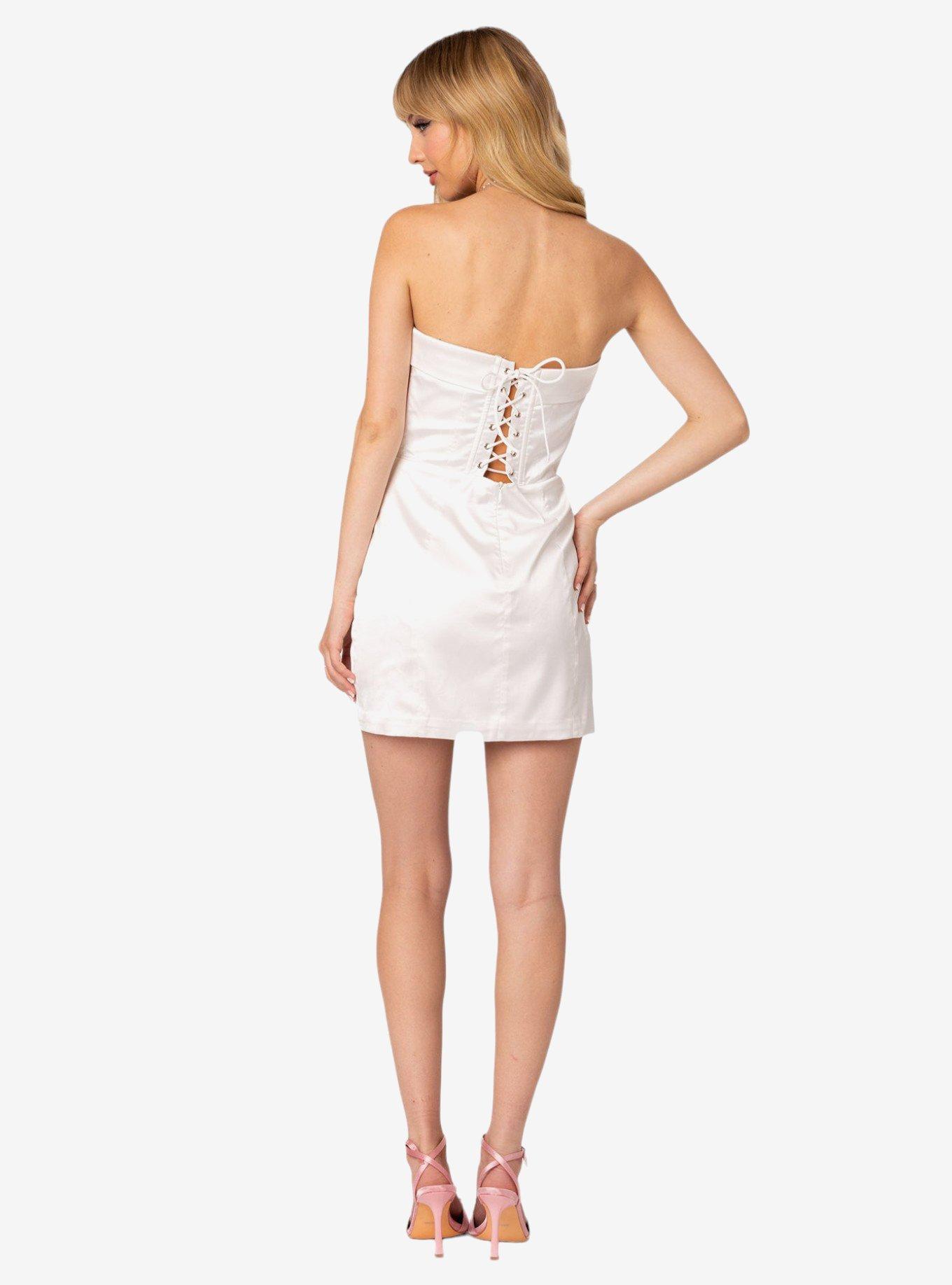 Fem Fold Over Satin Mini Dress, BRIGHT WHITE, alternate