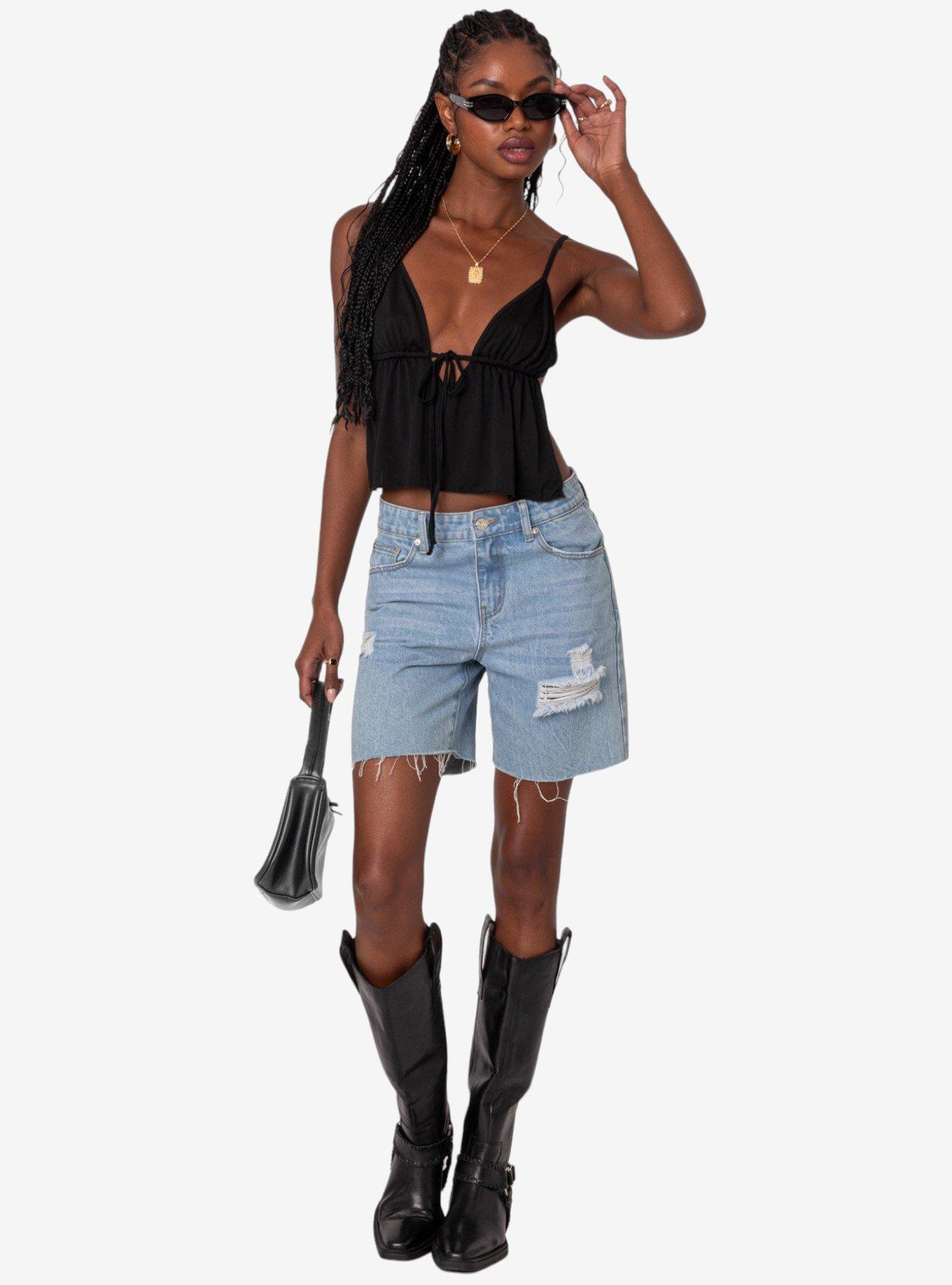 Rylee Tie Front Open Back Top Black, BLACK, alternate