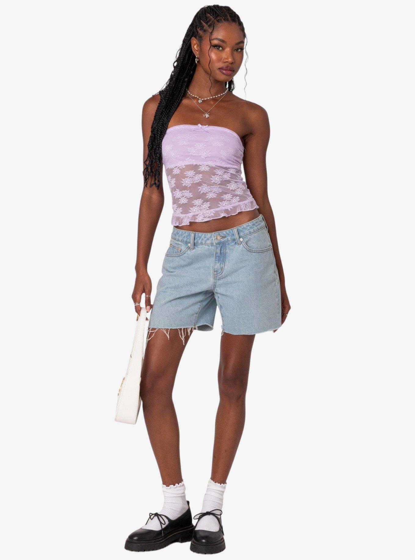 Ballet Sheer Lace Tube Top, PURPLE, alternate - view 2