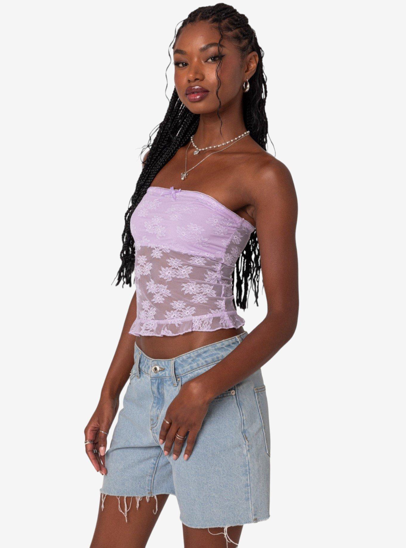 Ballet Sheer Lace Tube Top, PURPLE, alternate - view 3