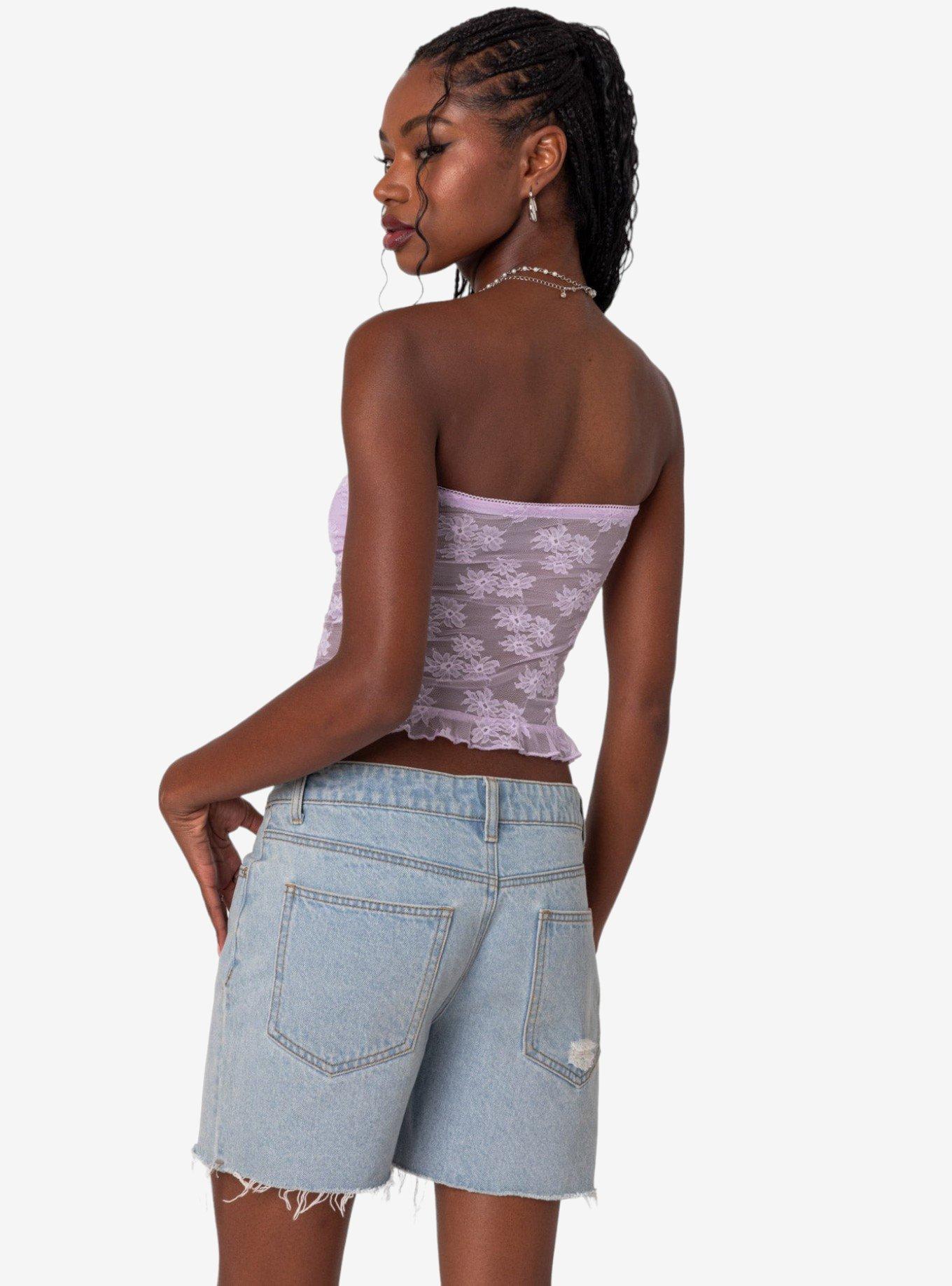 Ballet Sheer Lace Tube Top, PURPLE, alternate - view 4