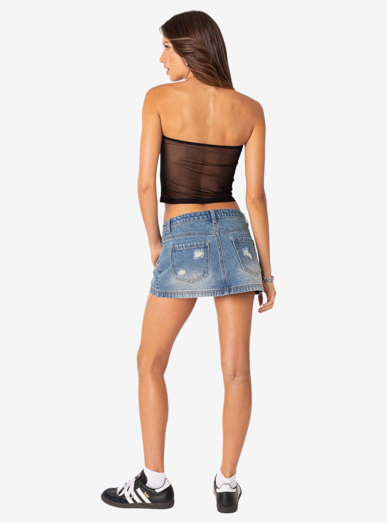 Edikted Distressed Denim Mini Skirt, BLUE, alternate