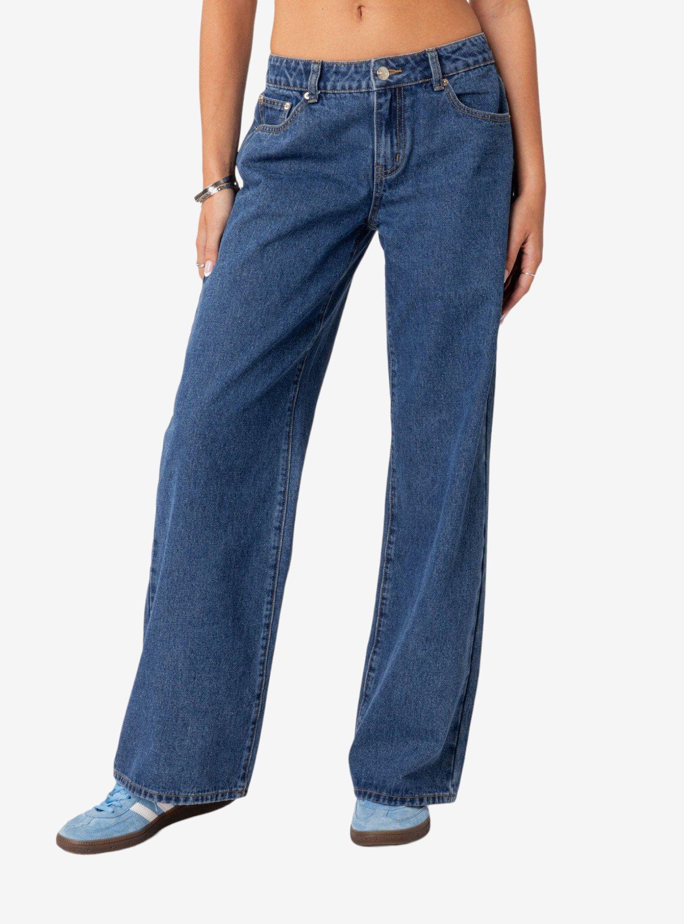Edikted Raelynn Blue Washed Low Rise Jeans, BLUE, alternate