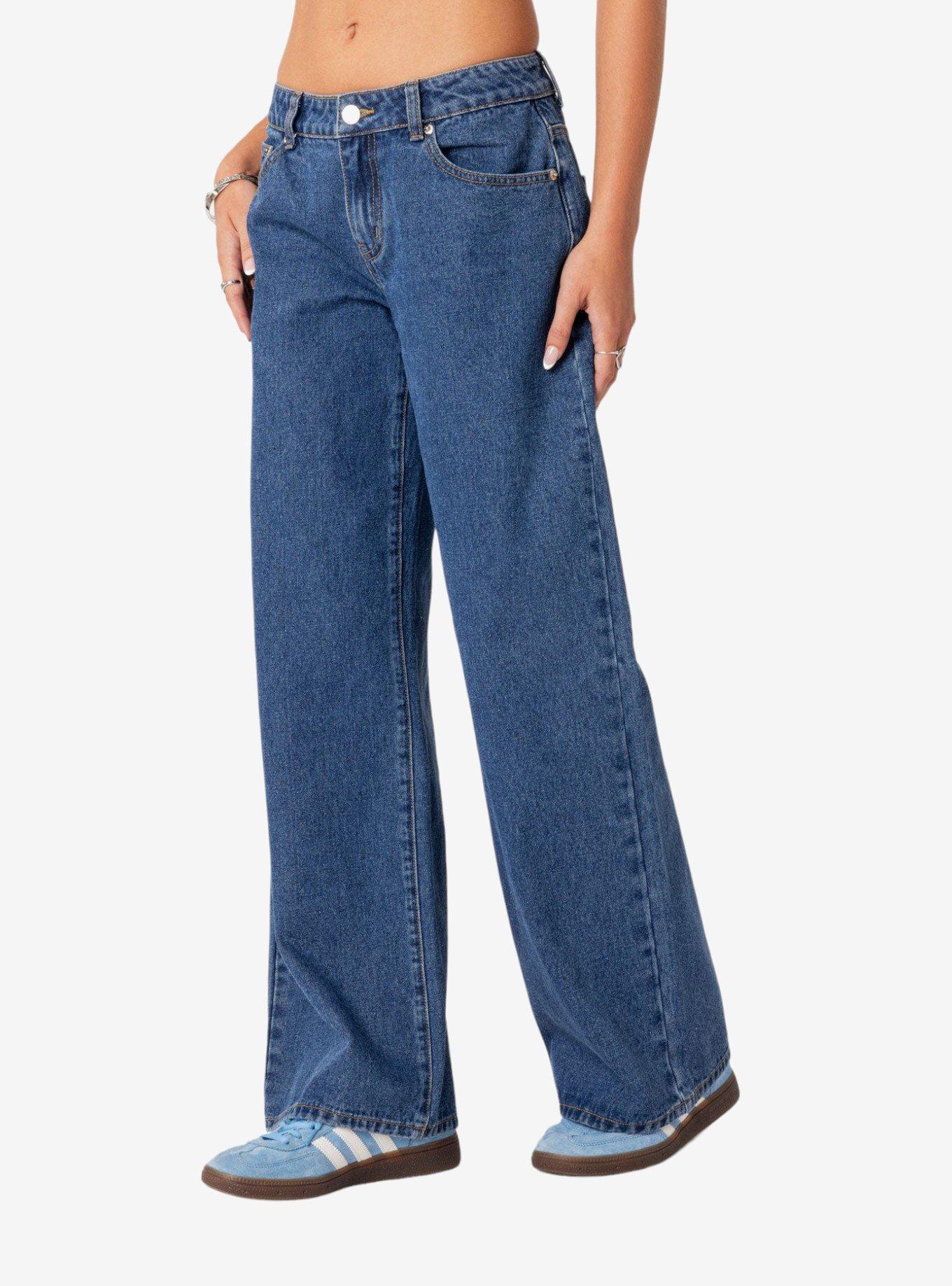 Edikted Raelynn Blue Washed Low Rise Jeans, BLUE, alternate