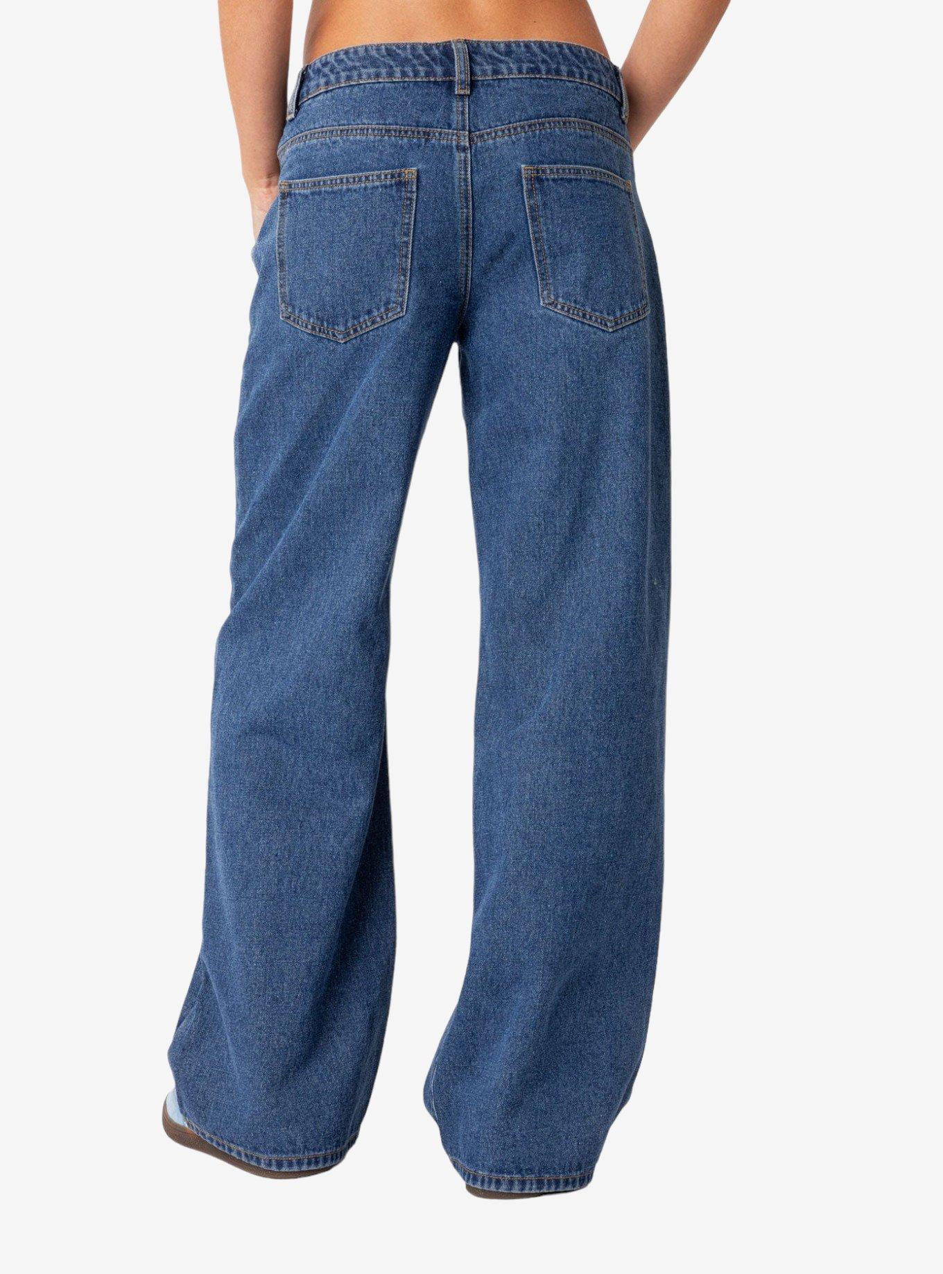 Edikted Raelynn Blue Washed Low Rise Jeans, BLUE, alternate