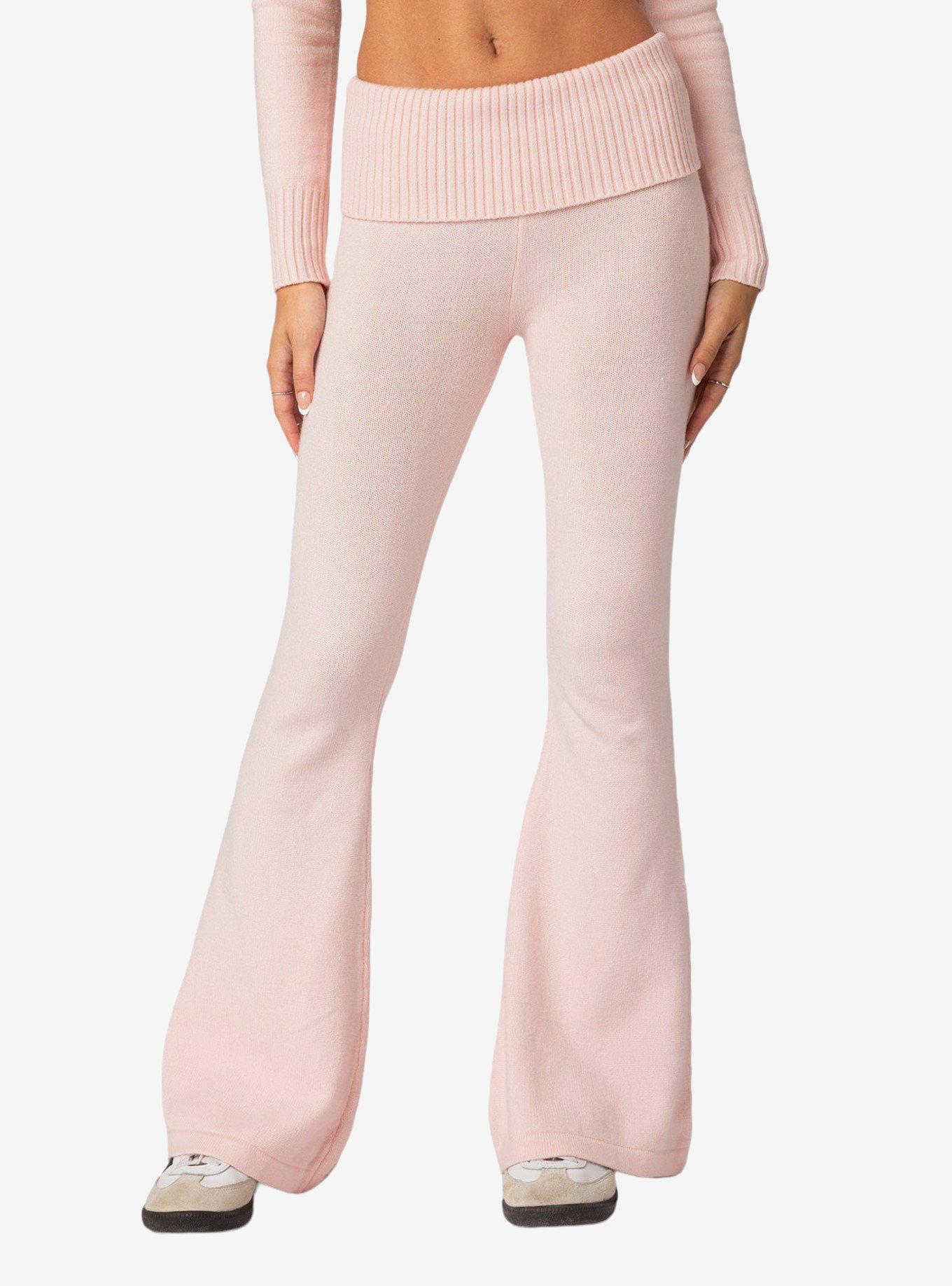 Desiree Knitted Low Rise Fold Over Pants, PINK, alternate