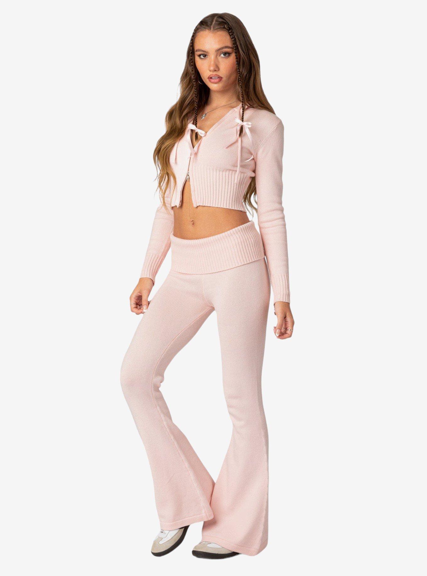 Desiree Knitted Low Rise Fold Over Pants, PINK, alternate