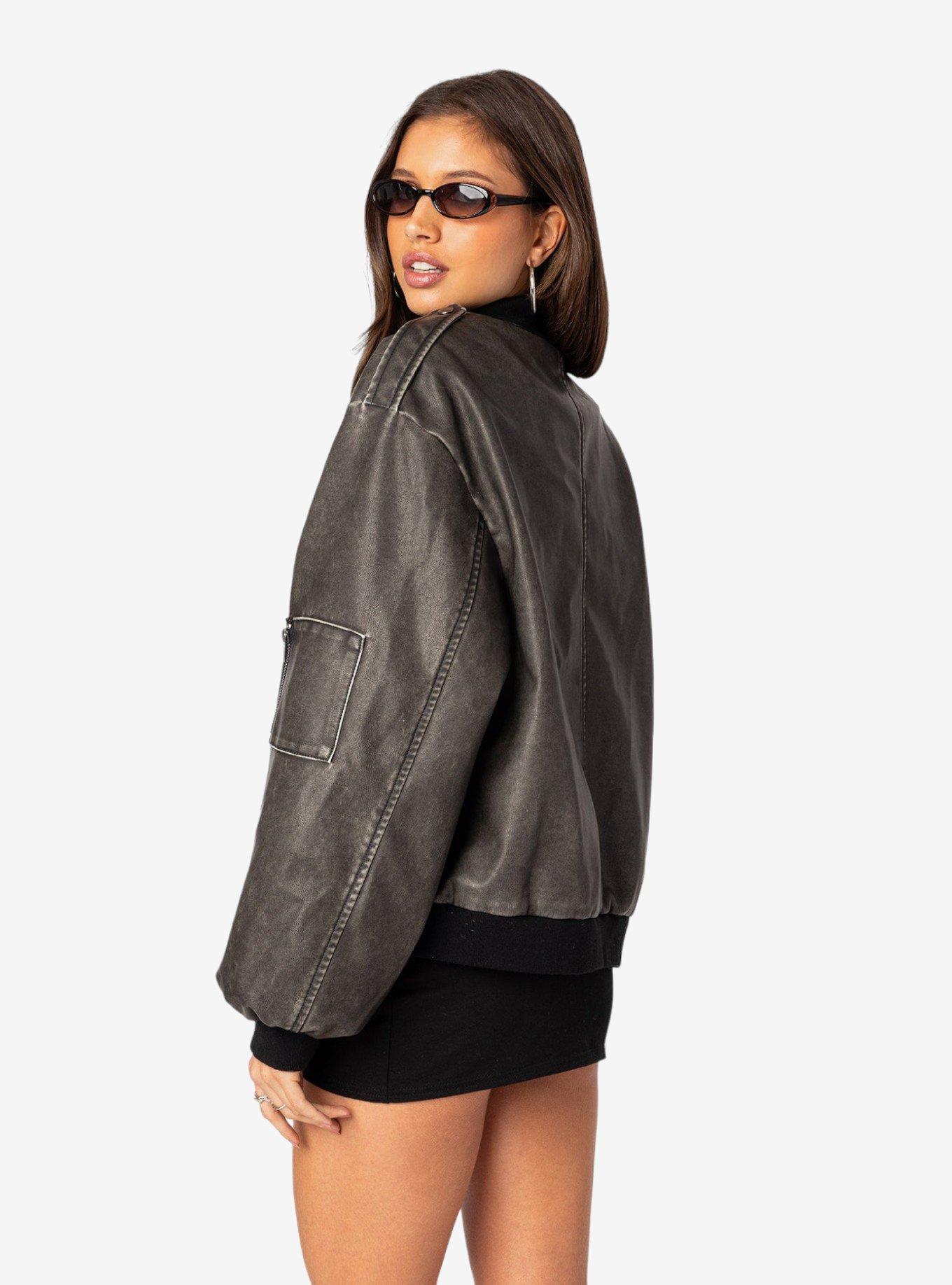 Vava Washed Faux Leather Bomber Jacket, GREY, alternate