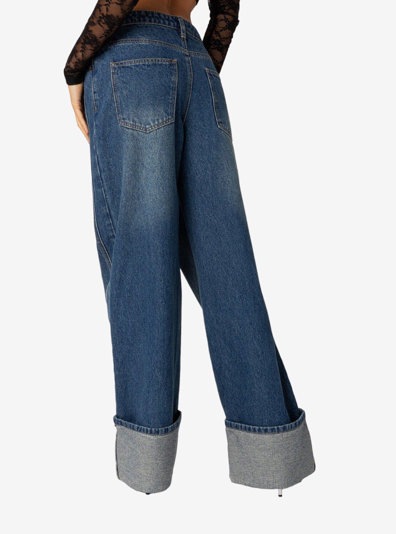 Edikted Vesper Cuffed Low Rise Jeans, BLUE, alternate