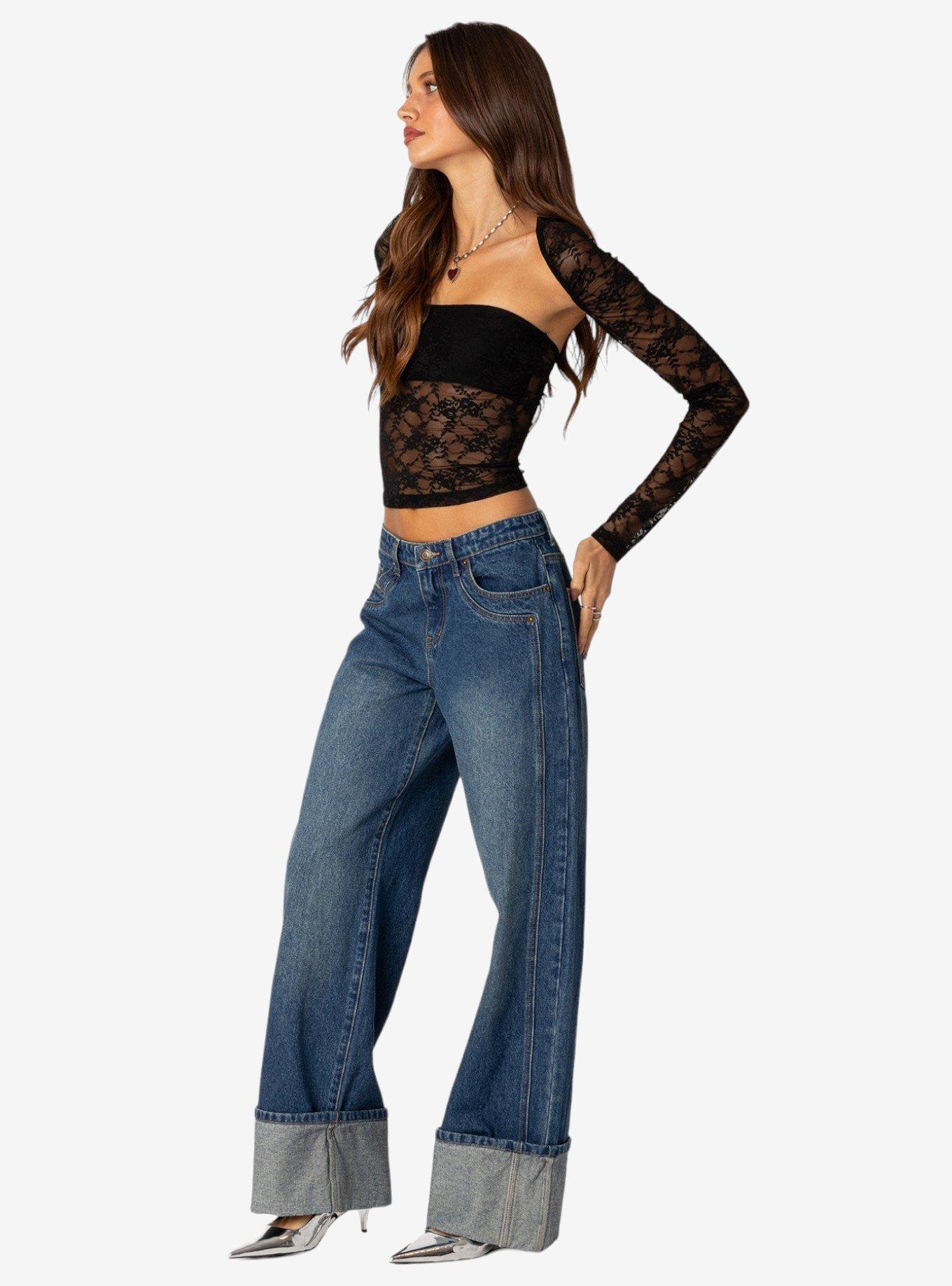 Edikted Vesper Cuffed Low Rise Jeans, BLUE, alternate