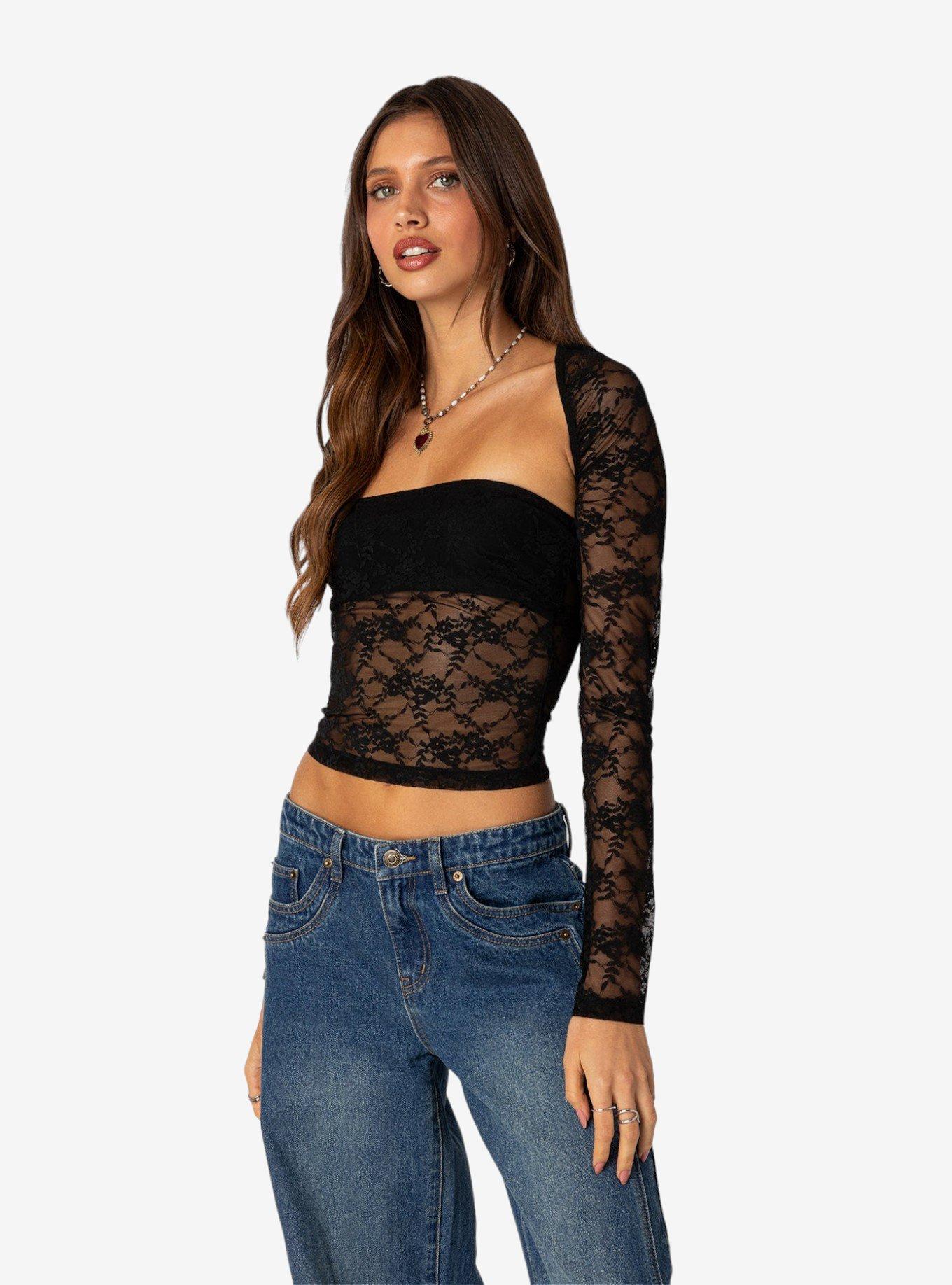 Addison Sheer Lace Two Piece Top, BLACK, alternate - view 3