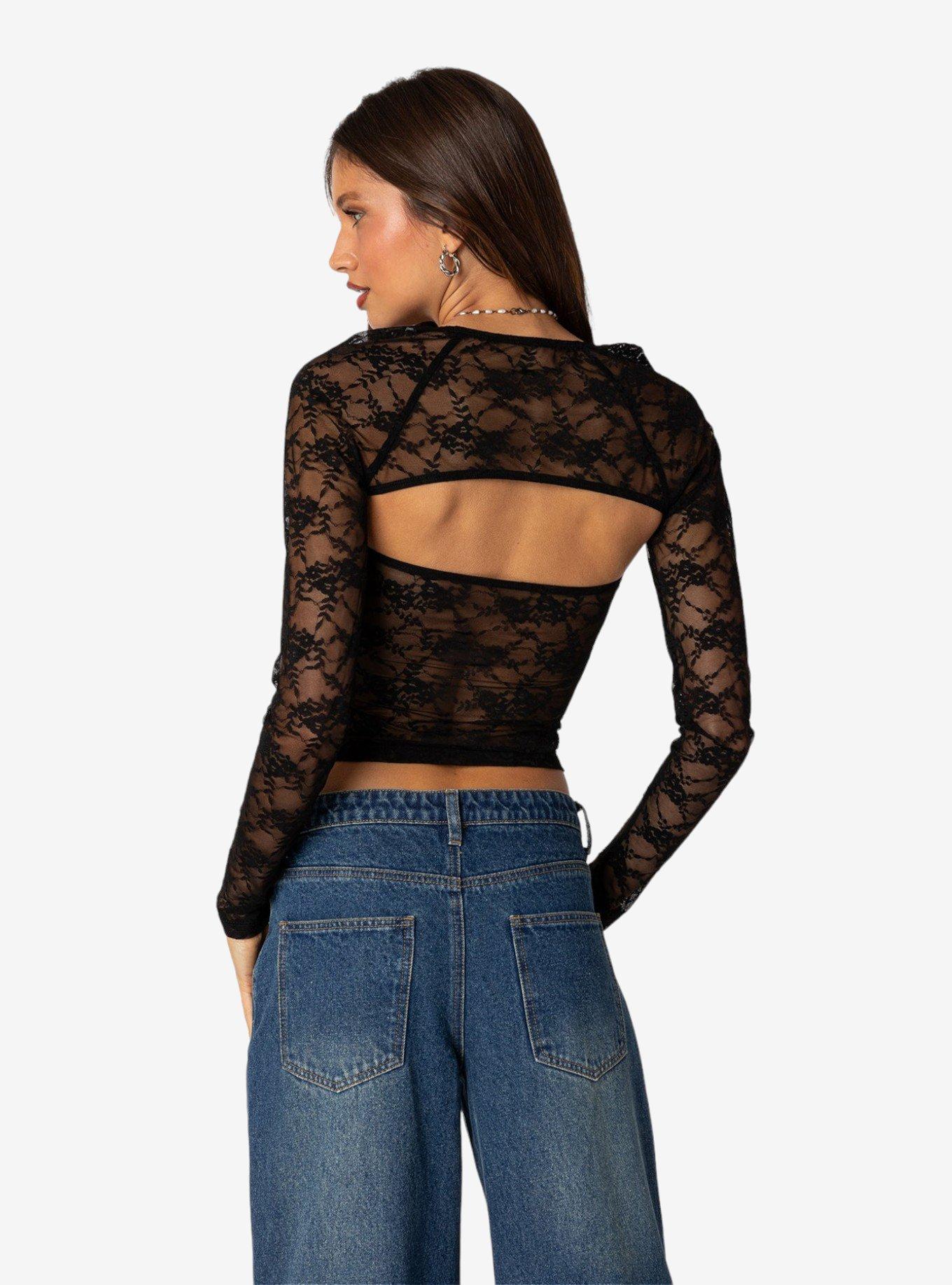 Addison Sheer Lace Two Piece Top, BLACK, alternate - view 4